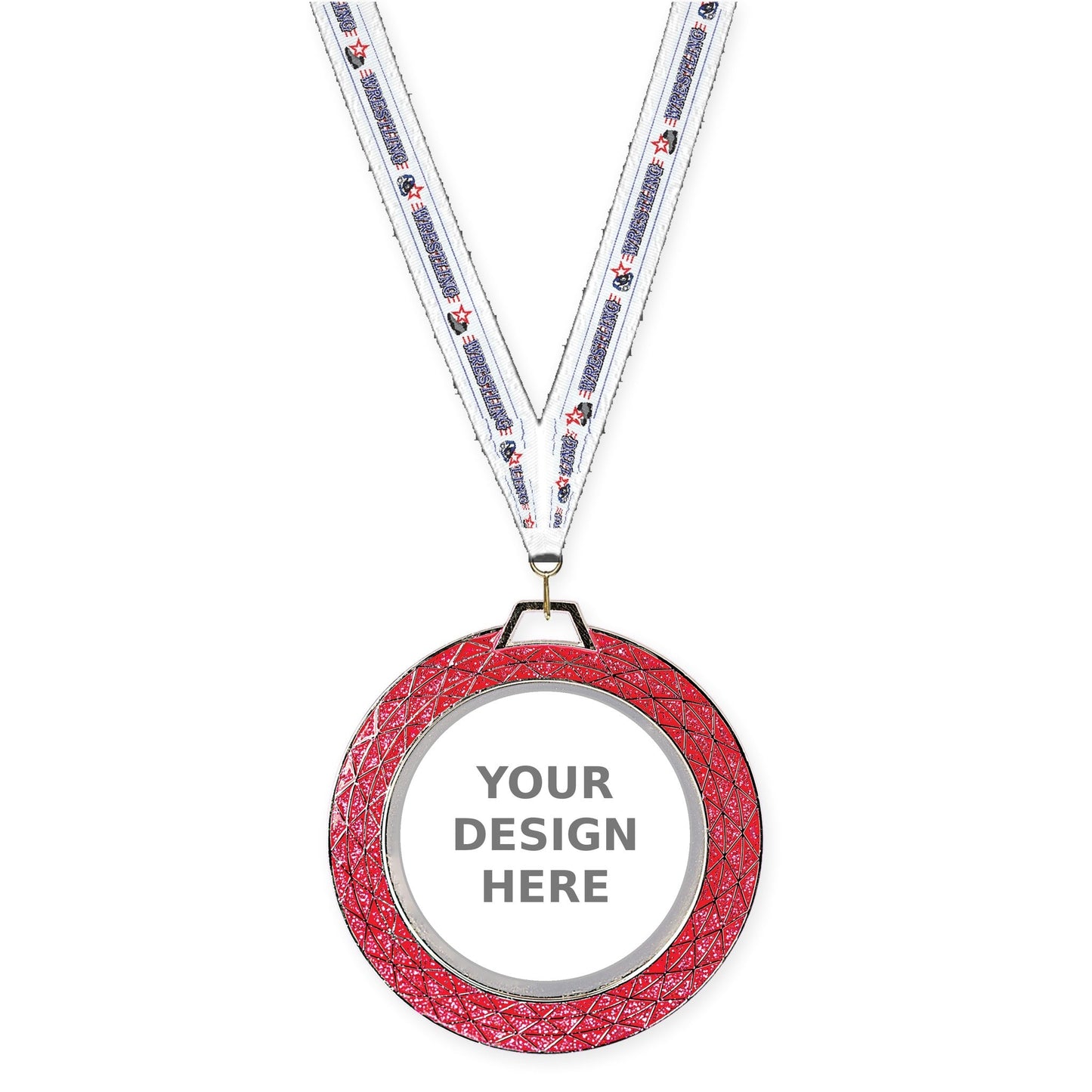 2 3/4 inch Bling insert medal in pink with Wrestling neck ribbon