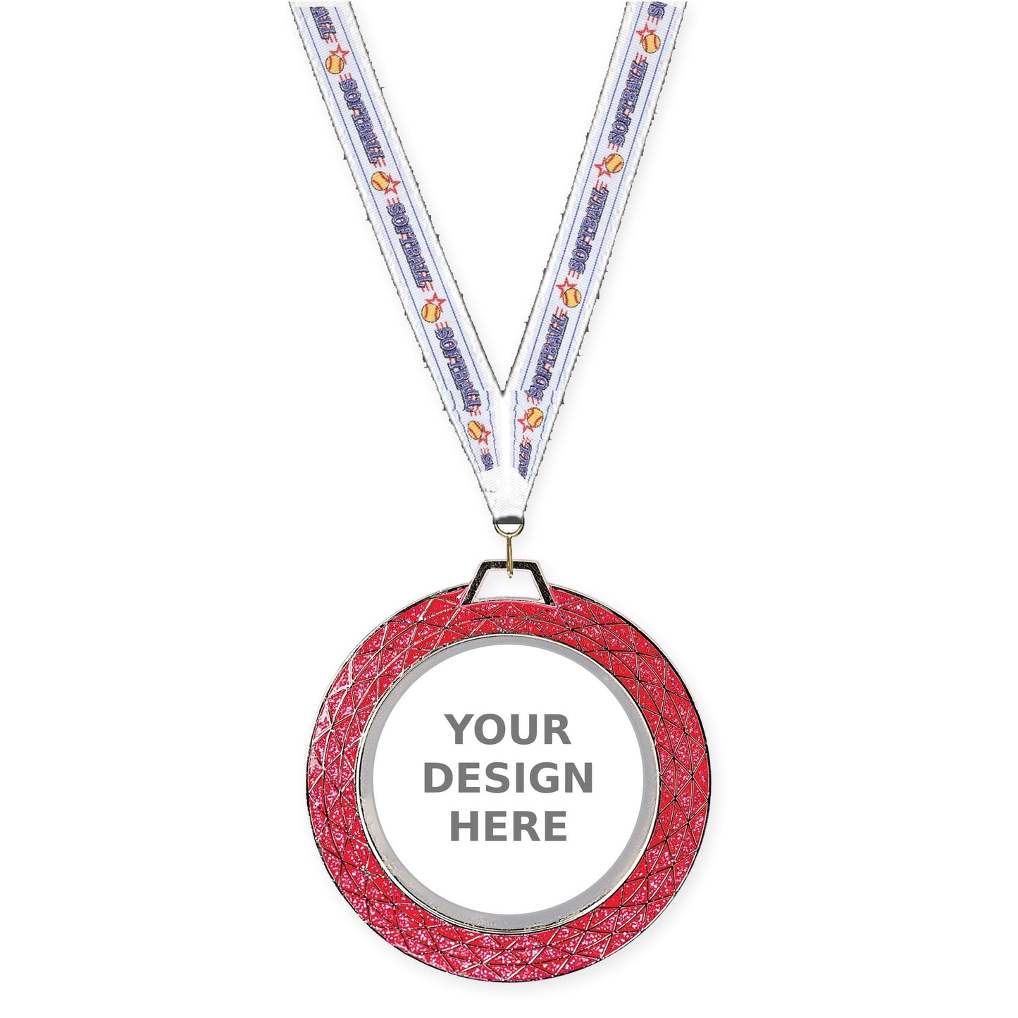 2 3/4 inch Bling insert medal in pink with Softball neck ribbon