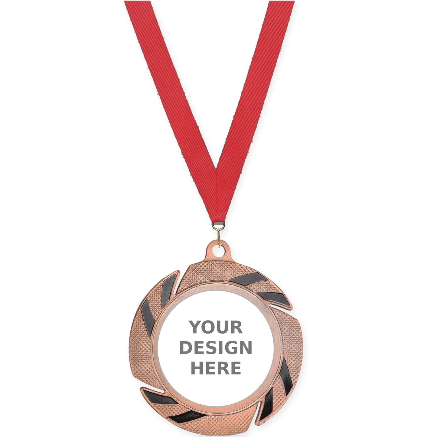 2 3/4 inch Two-Tone Swoosh insert medal in bronze/black with Red neck ribbon
