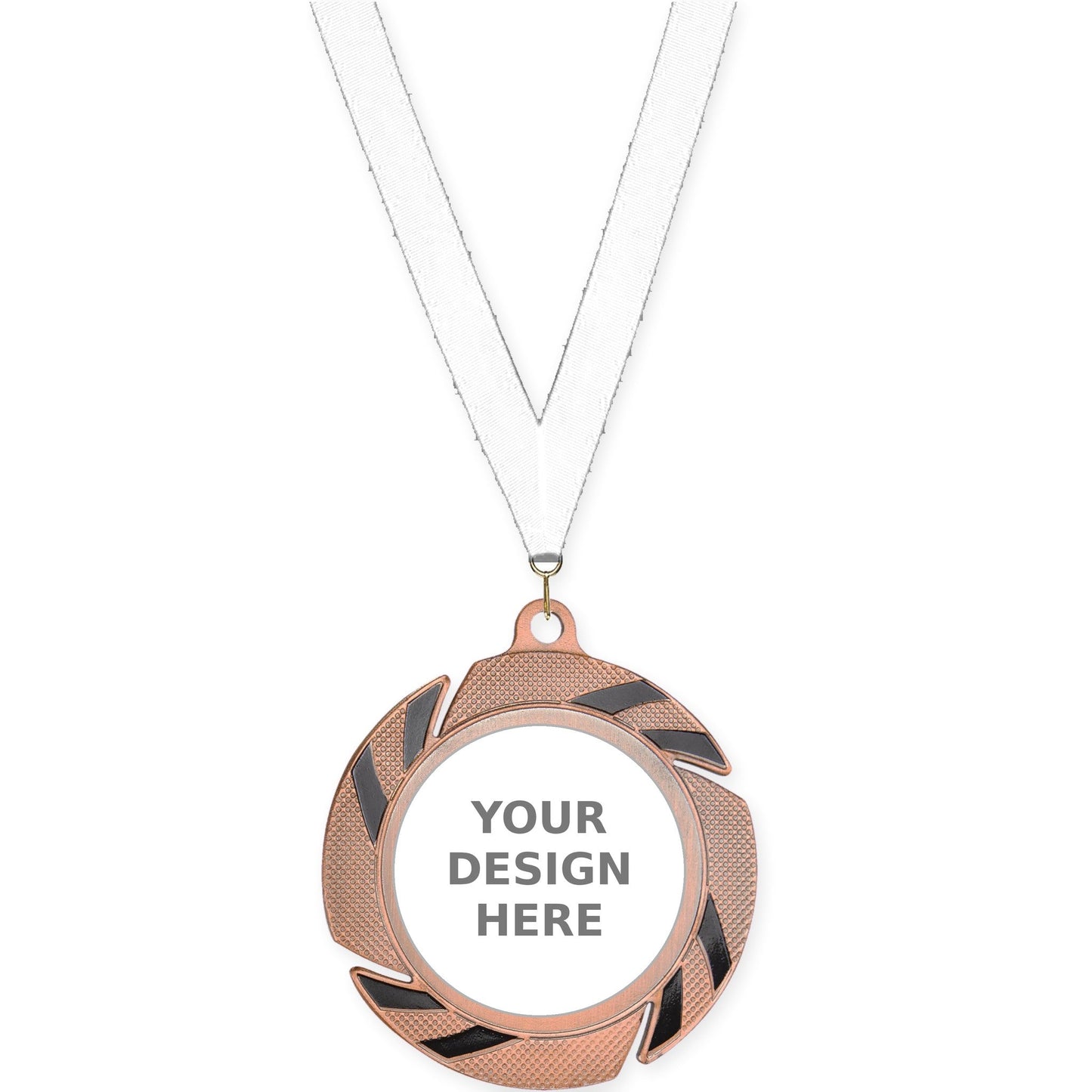 2 3/4 inch Two-Tone Swoosh insert medal in bronze/black with White neck ribbon