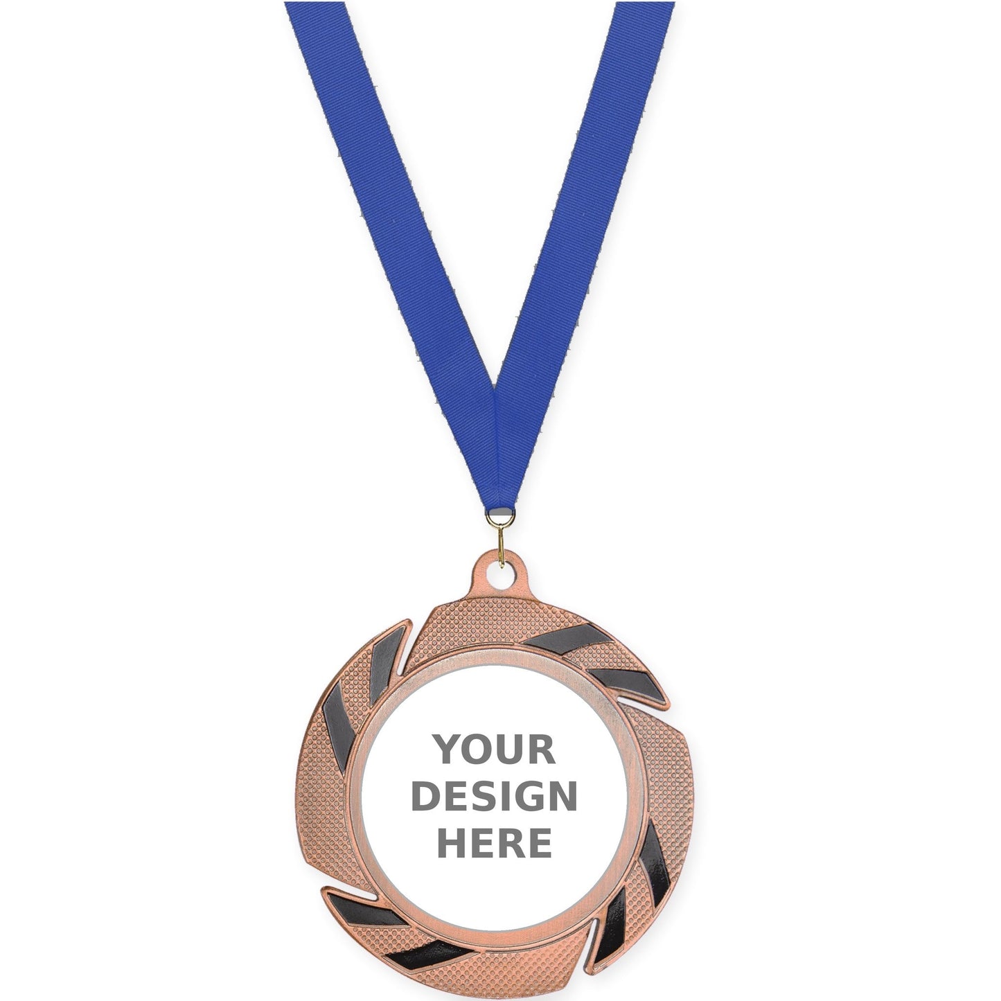 2 3/4 inch Two-Tone Swoosh insert medal in bronze/black with Blue neck ribbon