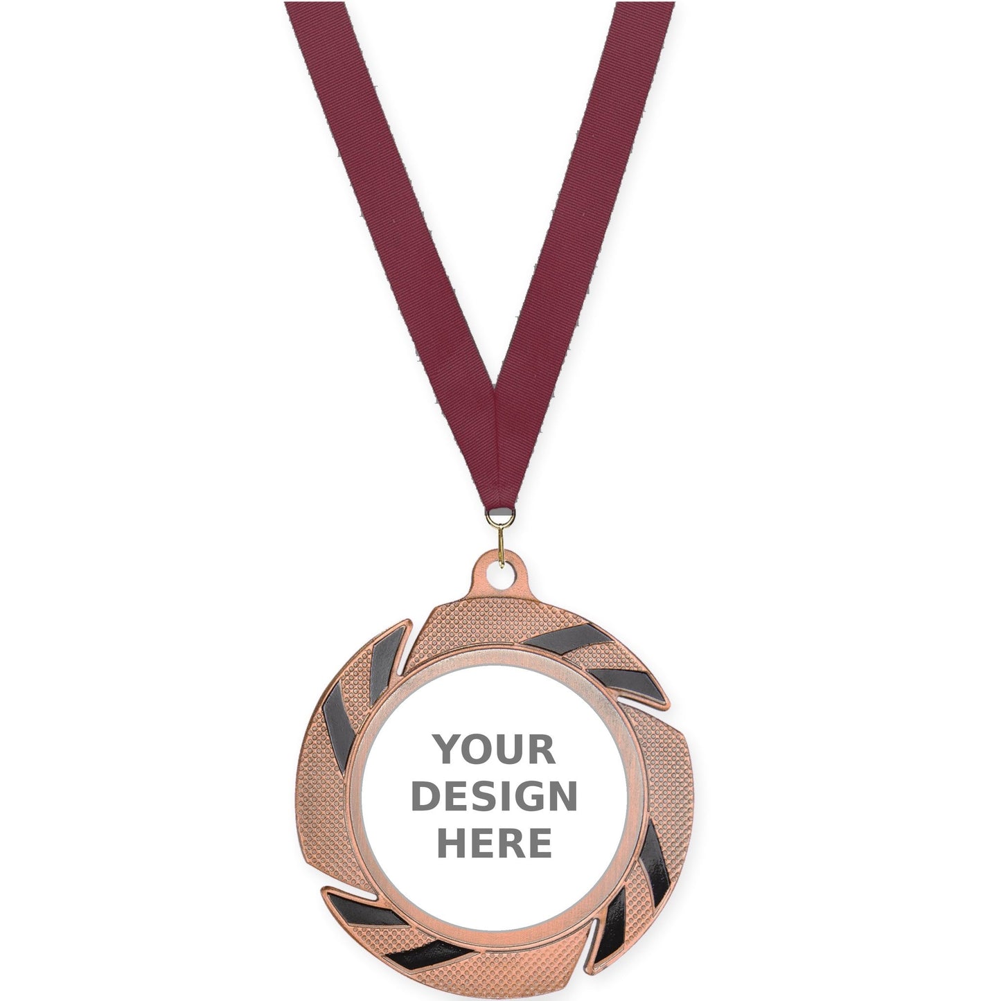 2 3/4 inch Two-Tone Swoosh insert medal in bronze/black with Maroon neck ribbon