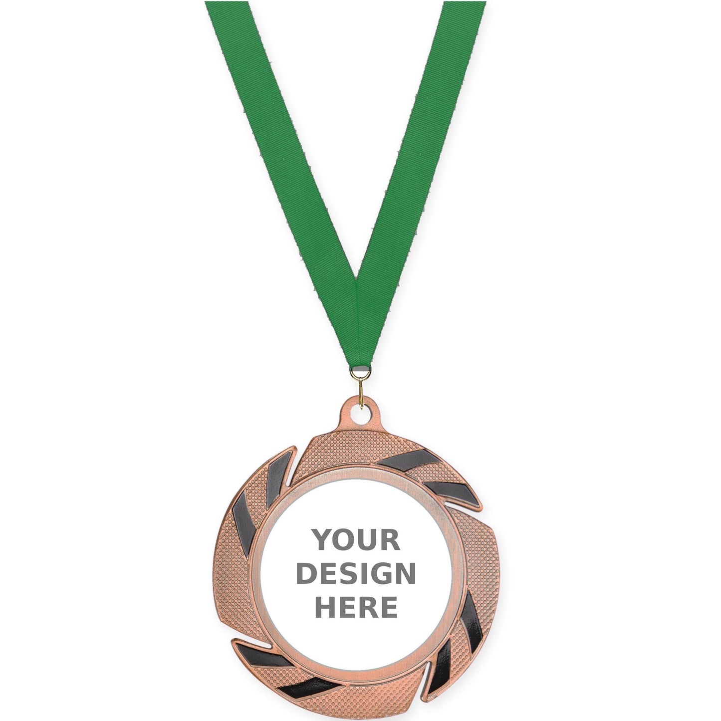 2 3/4 inch Two-Tone Swoosh insert medal in bronze/black with Green neck ribbon