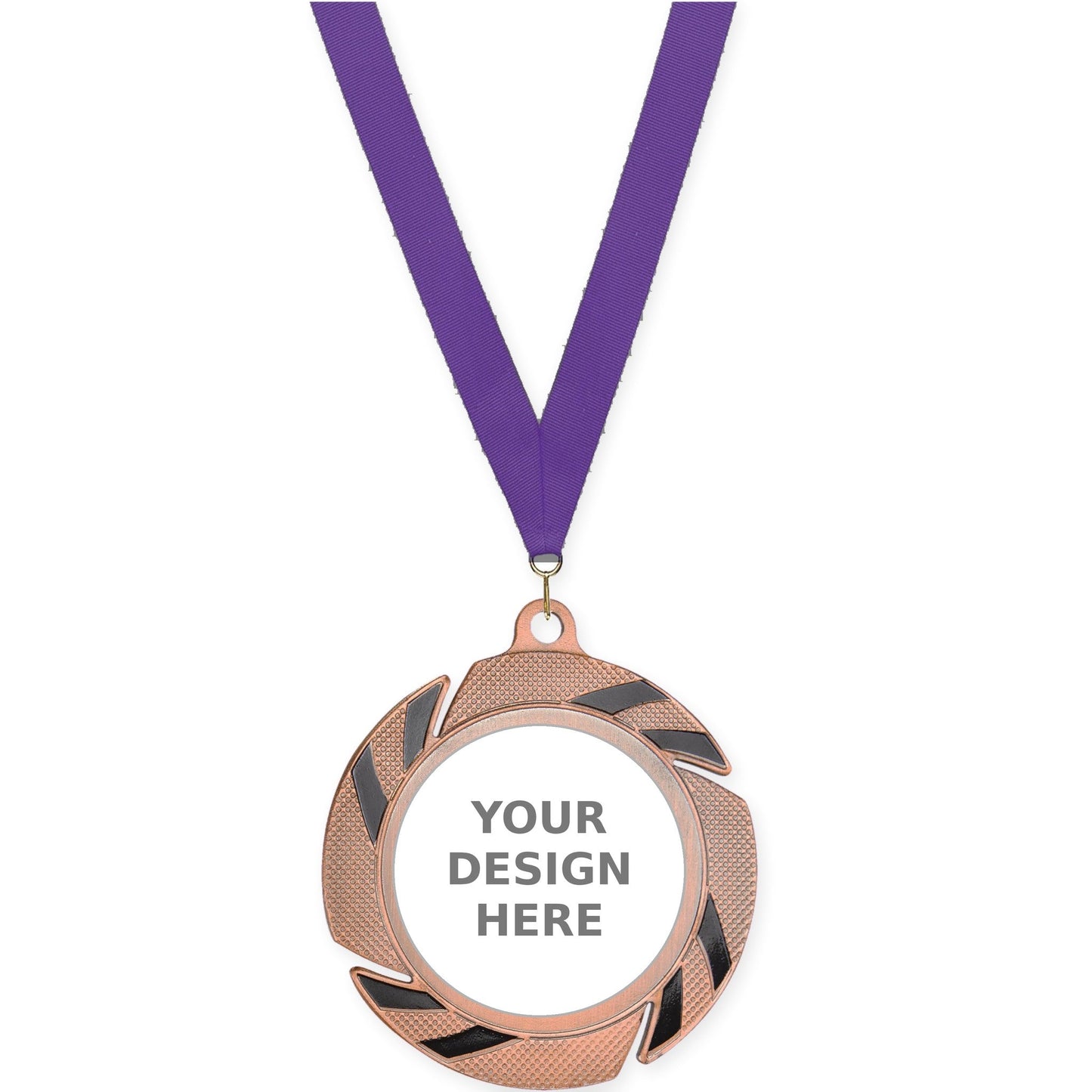 2 3/4 inch Two-Tone Swoosh insert medal in bronze/black with Purple neck ribbon