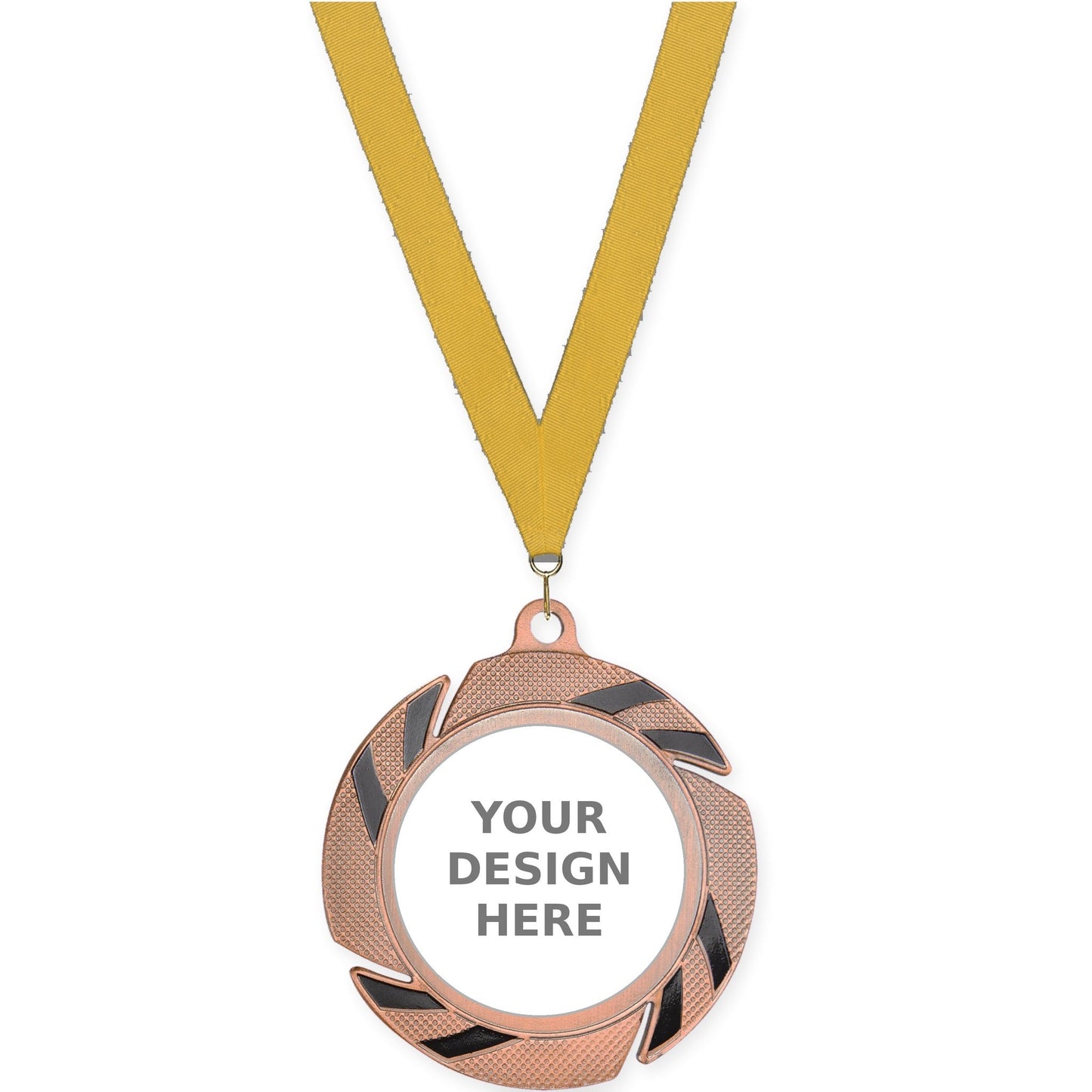 2 3/4 inch Two-Tone Swoosh insert medal in bronze/black with Gold neck ribbon
