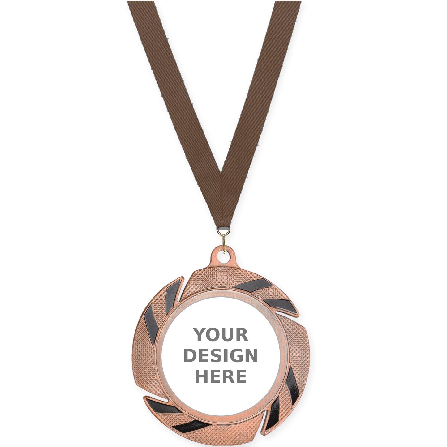 2 3/4 inch Two-Tone Swoosh insert medal in bronze/black with Brown neck ribbon
