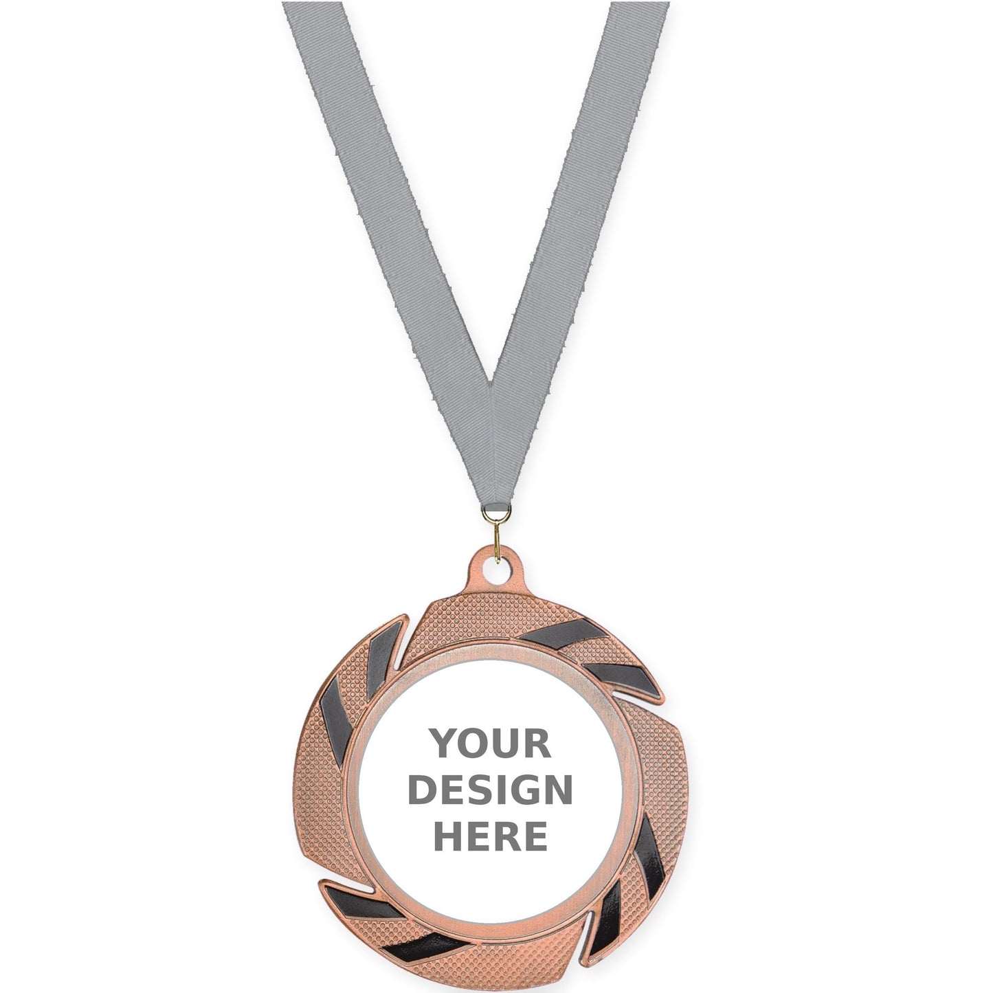 2 3/4 inch Two-Tone Swoosh insert medal in bronze/black with Gray neck ribbon