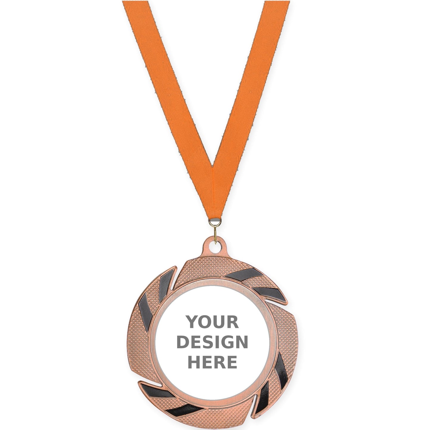 2 3/4 inch Two-Tone Swoosh insert medal in bronze/black with Orange neck ribbon