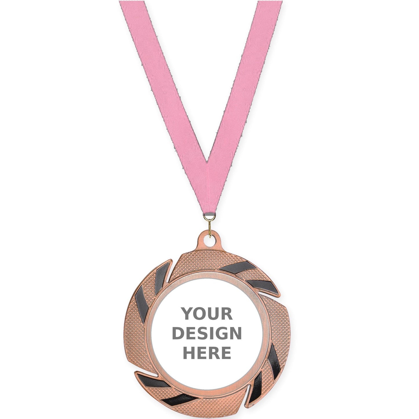 2 3/4 inch Two-Tone Swoosh insert medal in bronze/black with Pink neck ribbon