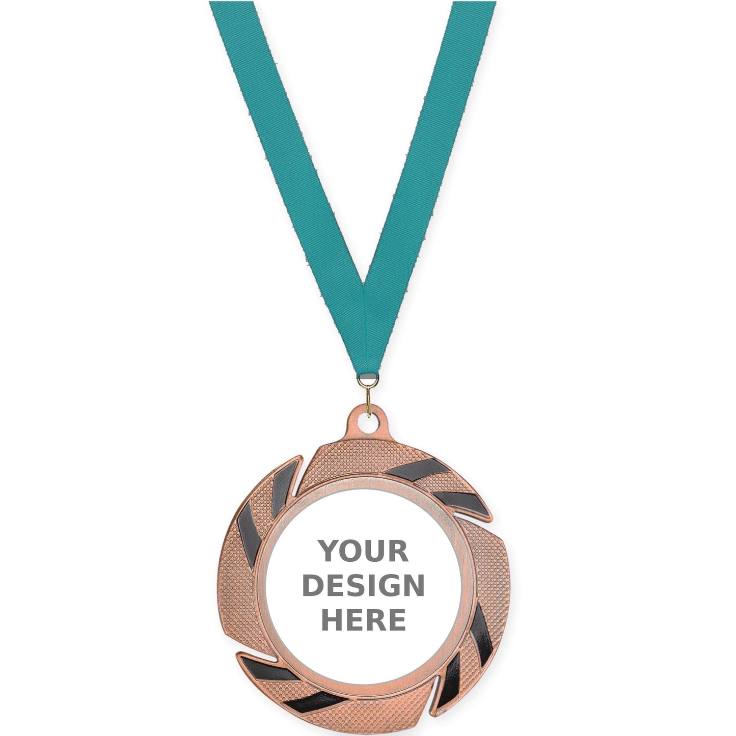 2 3/4 inch Two-Tone Swoosh insert medal in bronze/black with Teal neck ribbon