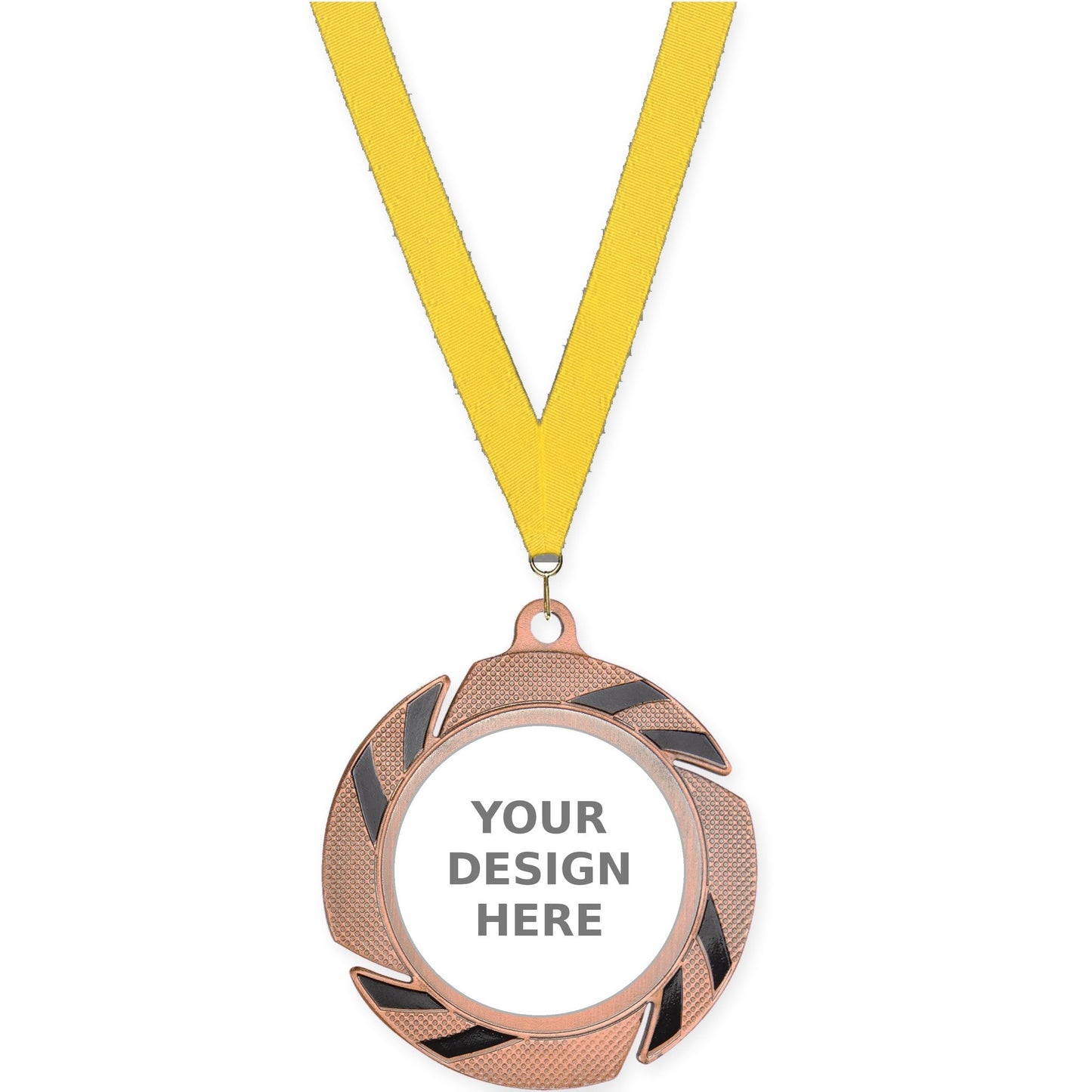 2 3/4 inch Two-Tone Swoosh insert medal in bronze/black with Yellow neck ribbon