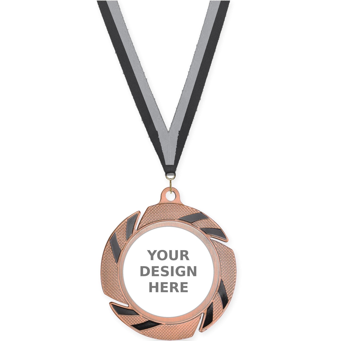 2 3/4 inch Two-Tone Swoosh insert medal in bronze/black with Black Gray neck ribbon