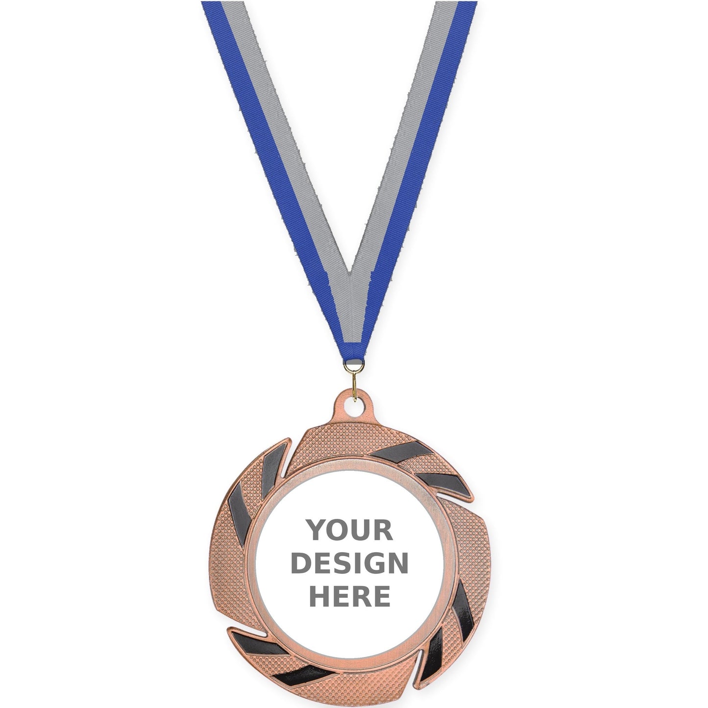 2 3/4 inch Two-Tone Swoosh insert medal in bronze/black with Blue Gray neck ribbon