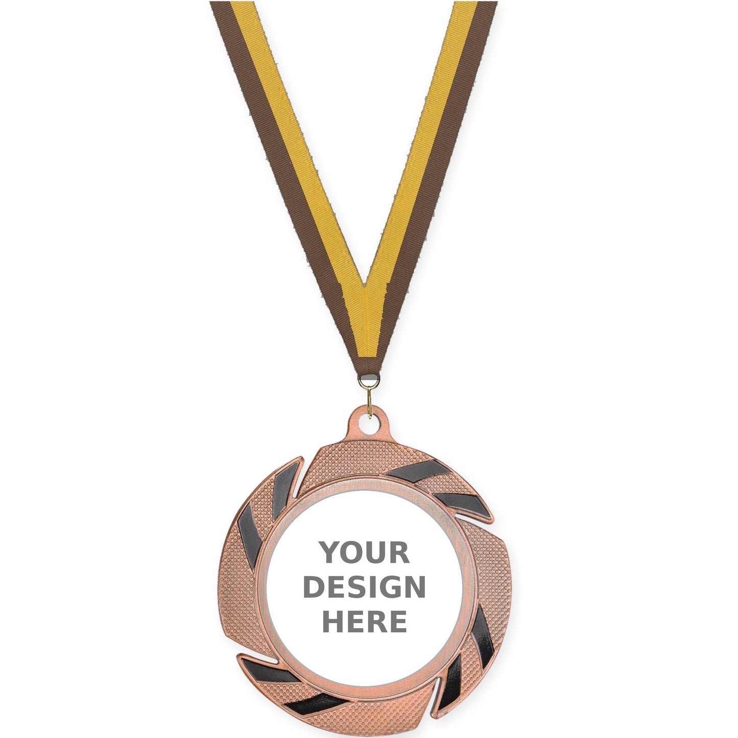 2 3/4 inch Two-Tone Swoosh insert medal in bronze/black with Brown Gold neck ribbon