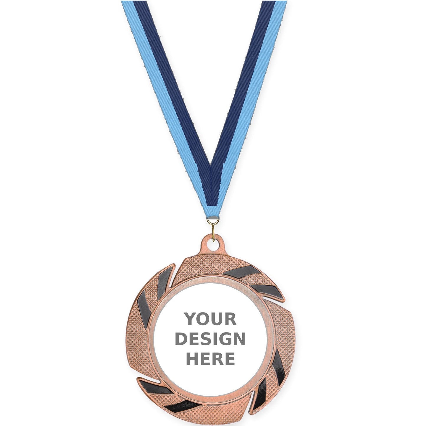 2 3/4 inch Two-Tone Swoosh insert medal in bronze/black with Light Blue Navy neck ribbon