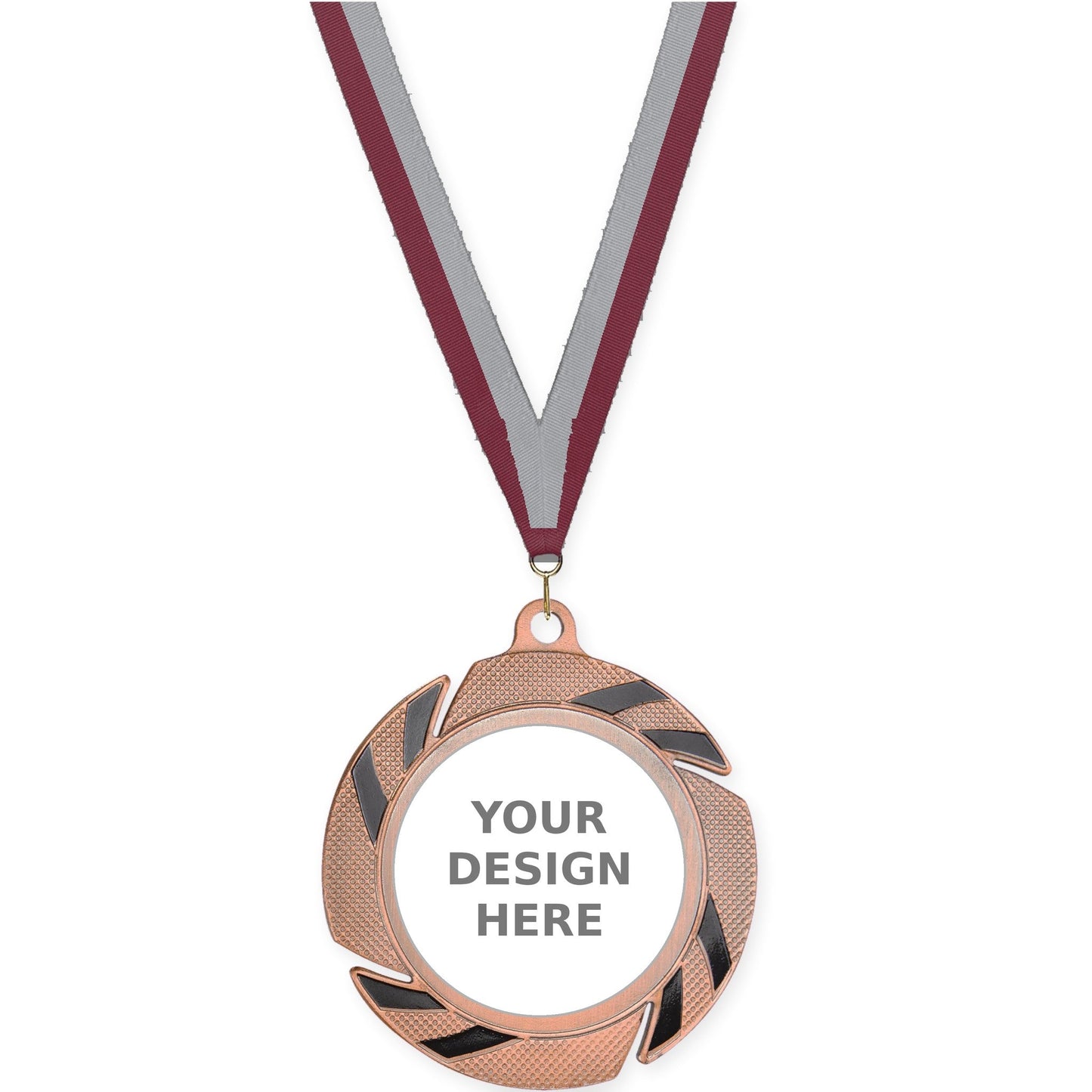 2 3/4 inch Two-Tone Swoosh insert medal in bronze/black with Maroon Gray neck ribbon
