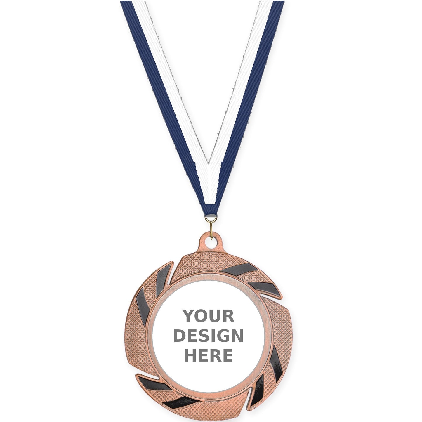 2 3/4 inch Two-Tone Swoosh insert medal in bronze/black with Navy White neck ribbon