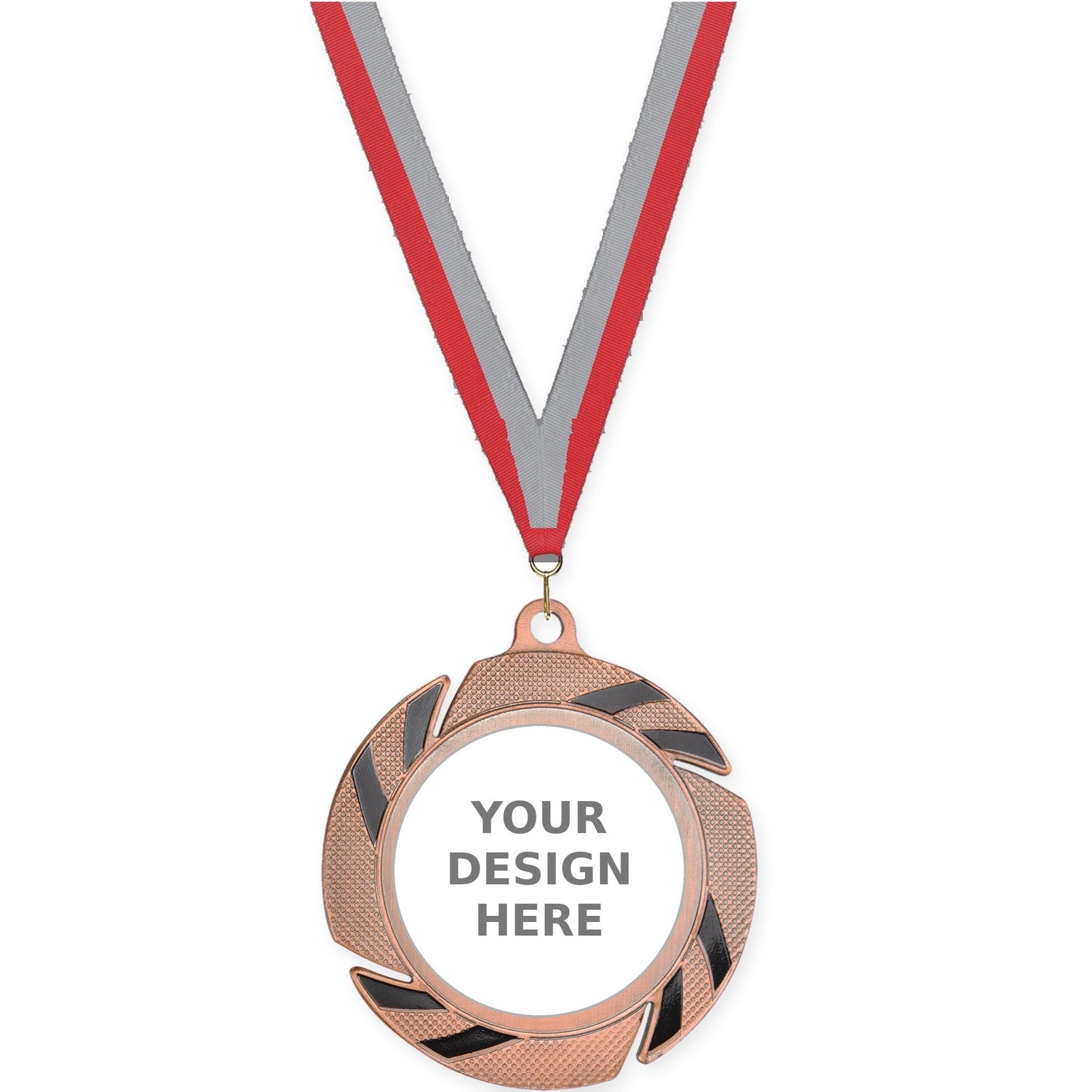 2 3/4 inch Two-Tone Swoosh insert medal in bronze/black with Red Gray neck ribbon