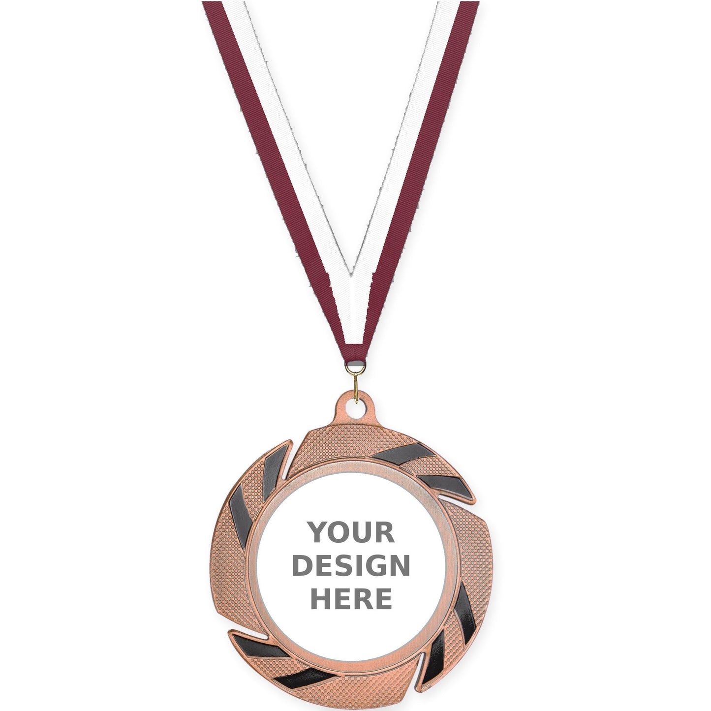 2 3/4 inch Two-Tone Swoosh insert medal in bronze/black with Maroon White neck ribbon