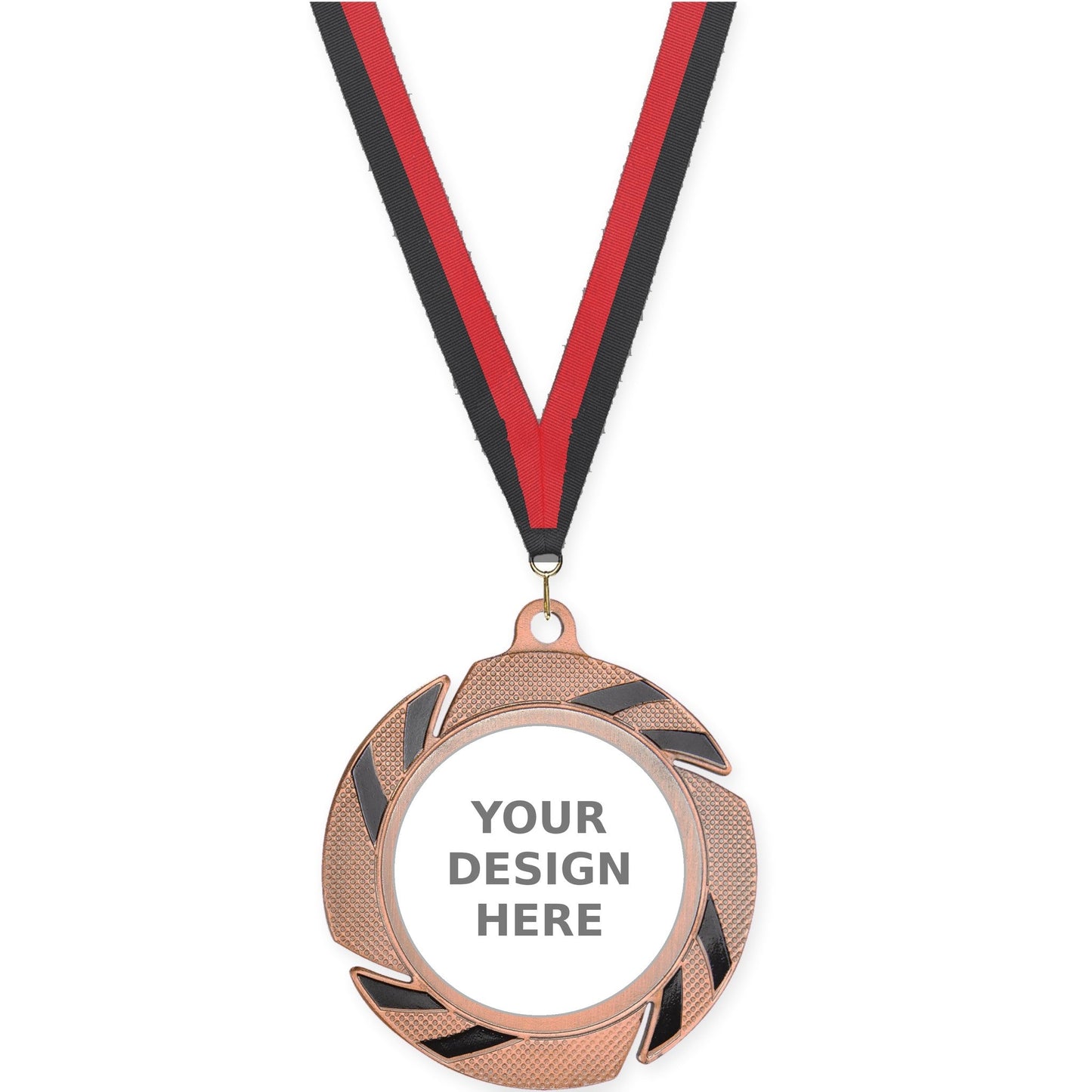 2 3/4 inch Two-Tone Swoosh insert medal in bronze/black with Black Red neck ribbon