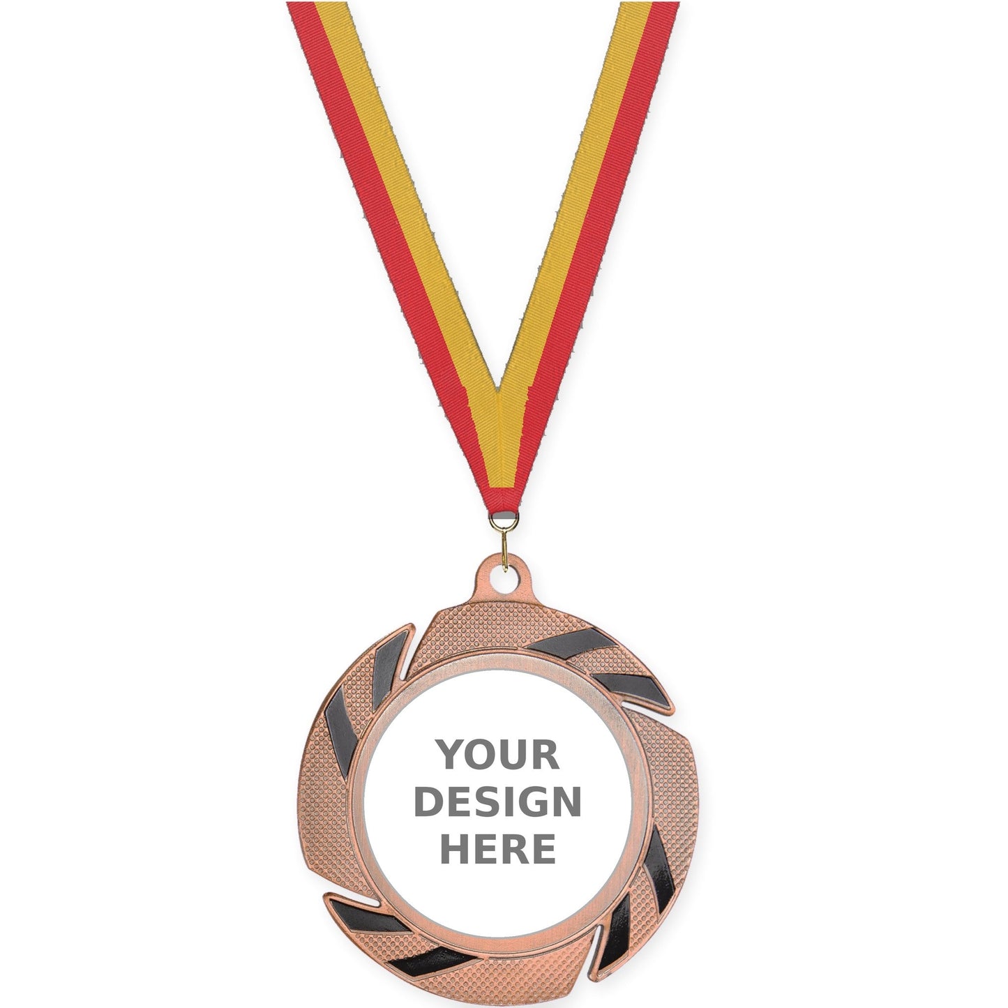 2 3/4 inch Two-Tone Swoosh insert medal in bronze/black with Red Gold neck ribbon
