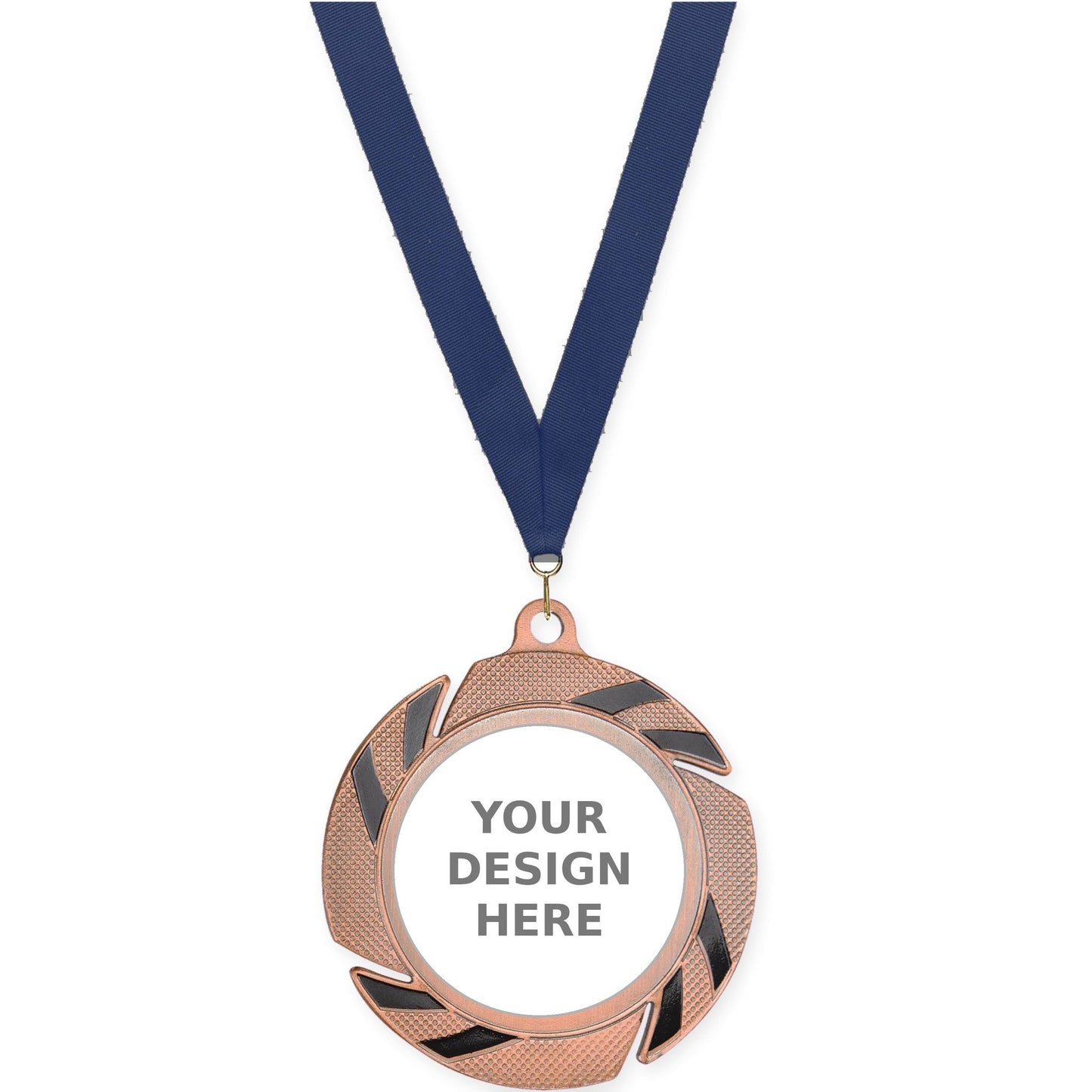 2 3/4 inch Two-Tone Swoosh insert medal in bronze/black with Navy neck ribbon