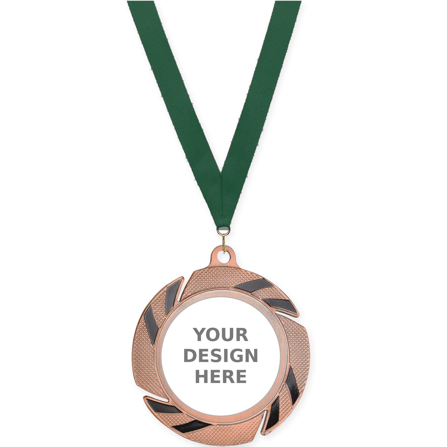 2 3/4 inch Two-Tone Swoosh insert medal in bronze/black with Hunter Green neck ribbon
