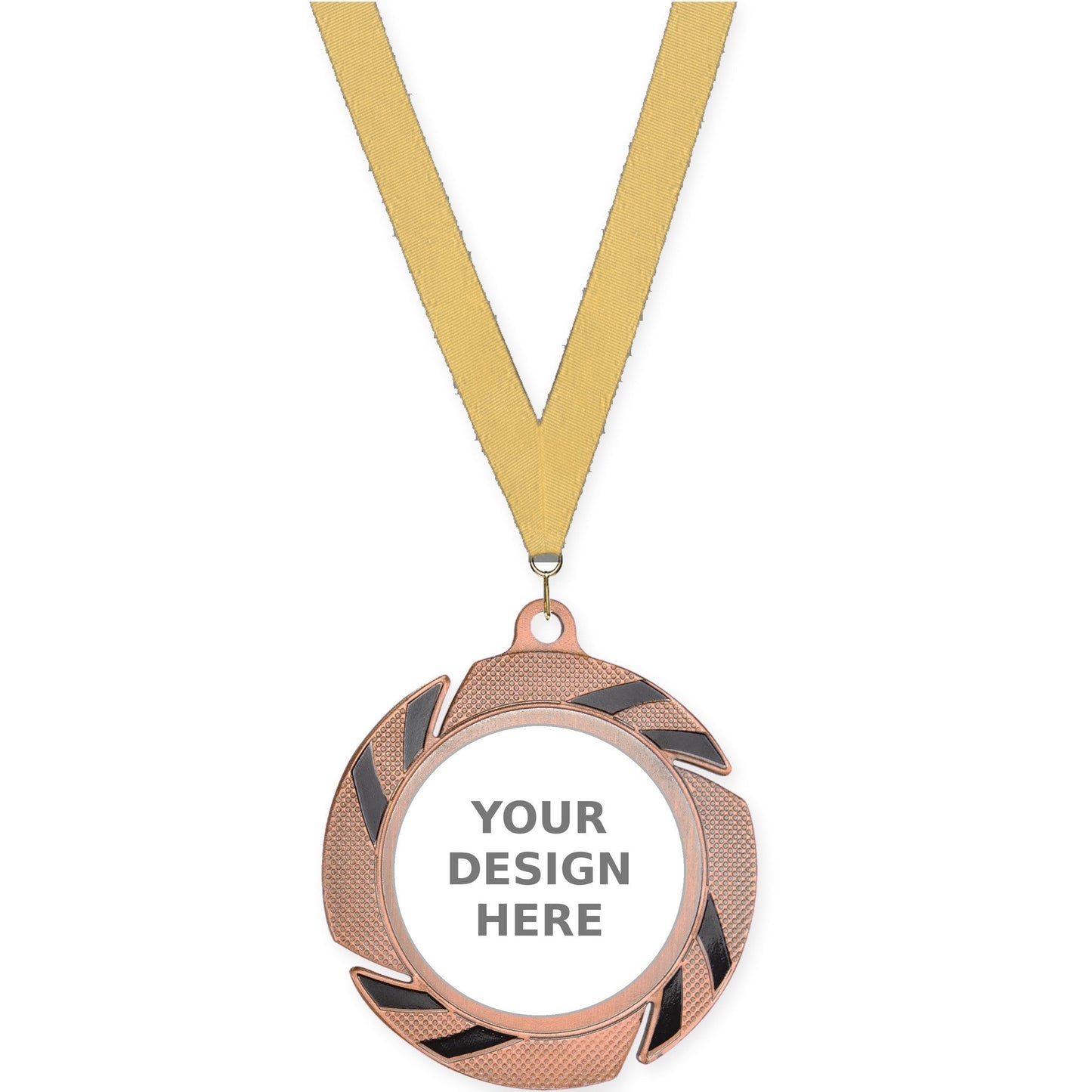 2 3/4 inch Two-Tone Swoosh insert medal in bronze/black with Gold Metallic neck ribbon