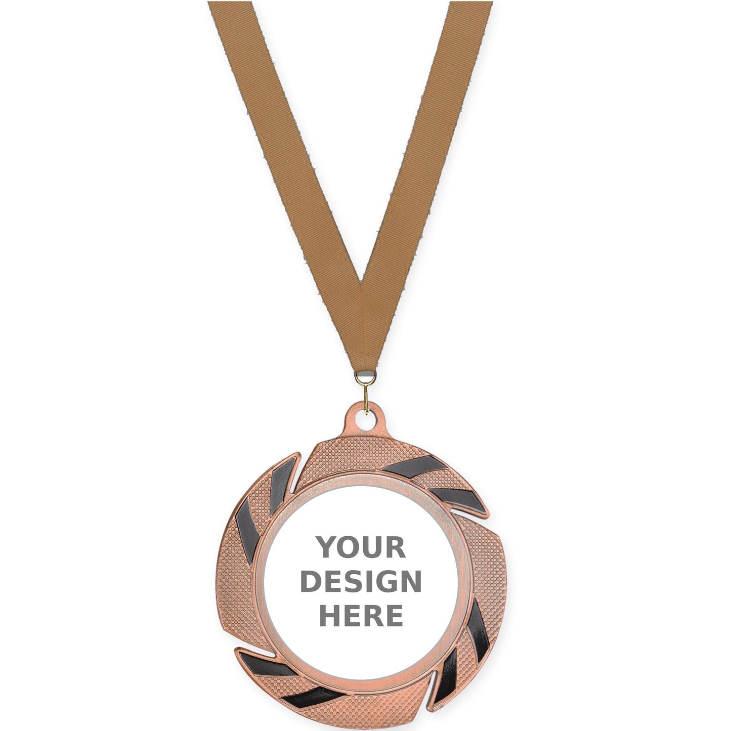 2 3/4 inch Two-Tone Swoosh insert medal in bronze/black with Bronze Metallic neck ribbon