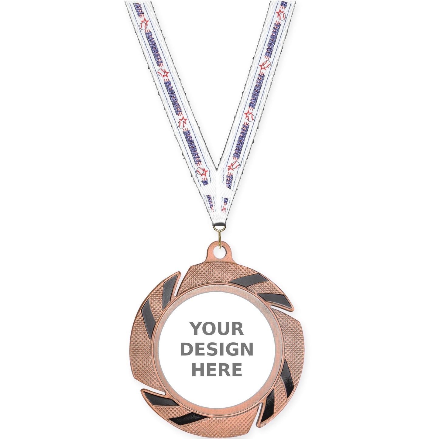 2 3/4 inch Two-Tone Swoosh insert medal in bronze/black with Baseball neck ribbon