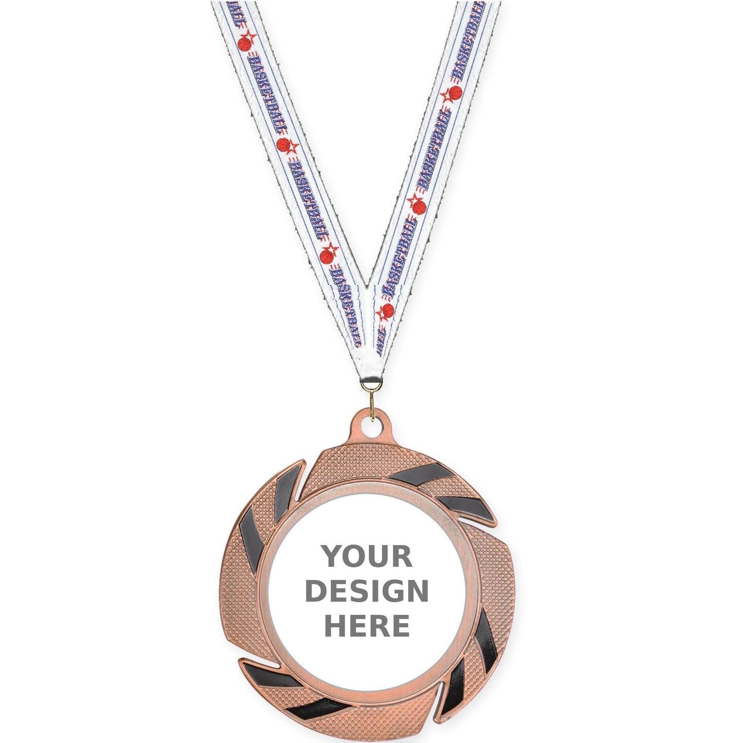 2 3/4 inch Two-Tone Swoosh insert medal in bronze/black with Basketball neck ribbon