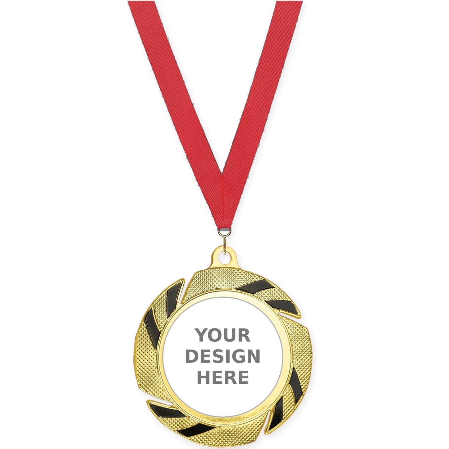 2 3/4 inch Two-Tone Swoosh insert medal in gold/black with Red neck ribbon