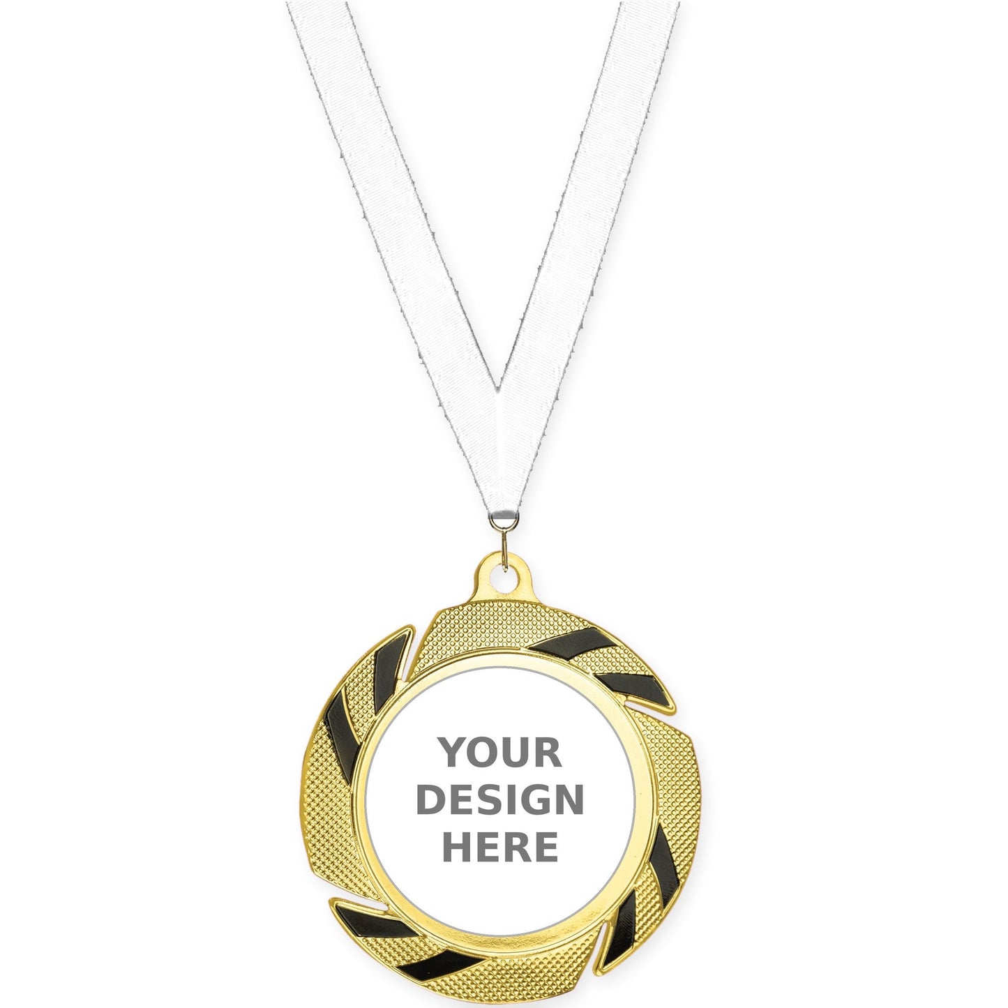 2 3/4 inch Two-Tone Swoosh insert medal in gold/black with White neck ribbon