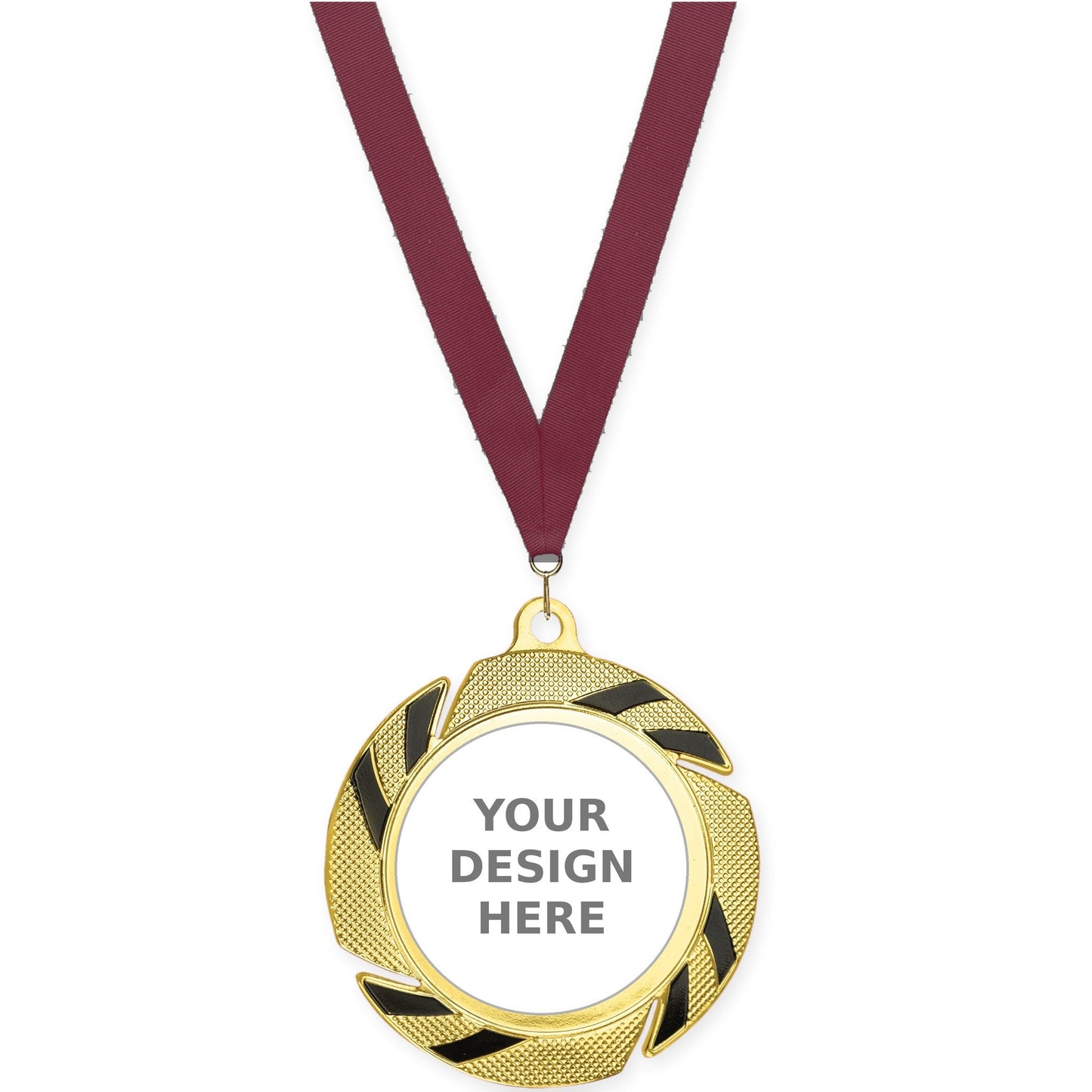 2 3/4 inch Two-Tone Swoosh insert medal in gold/black with Maroon neck ribbon