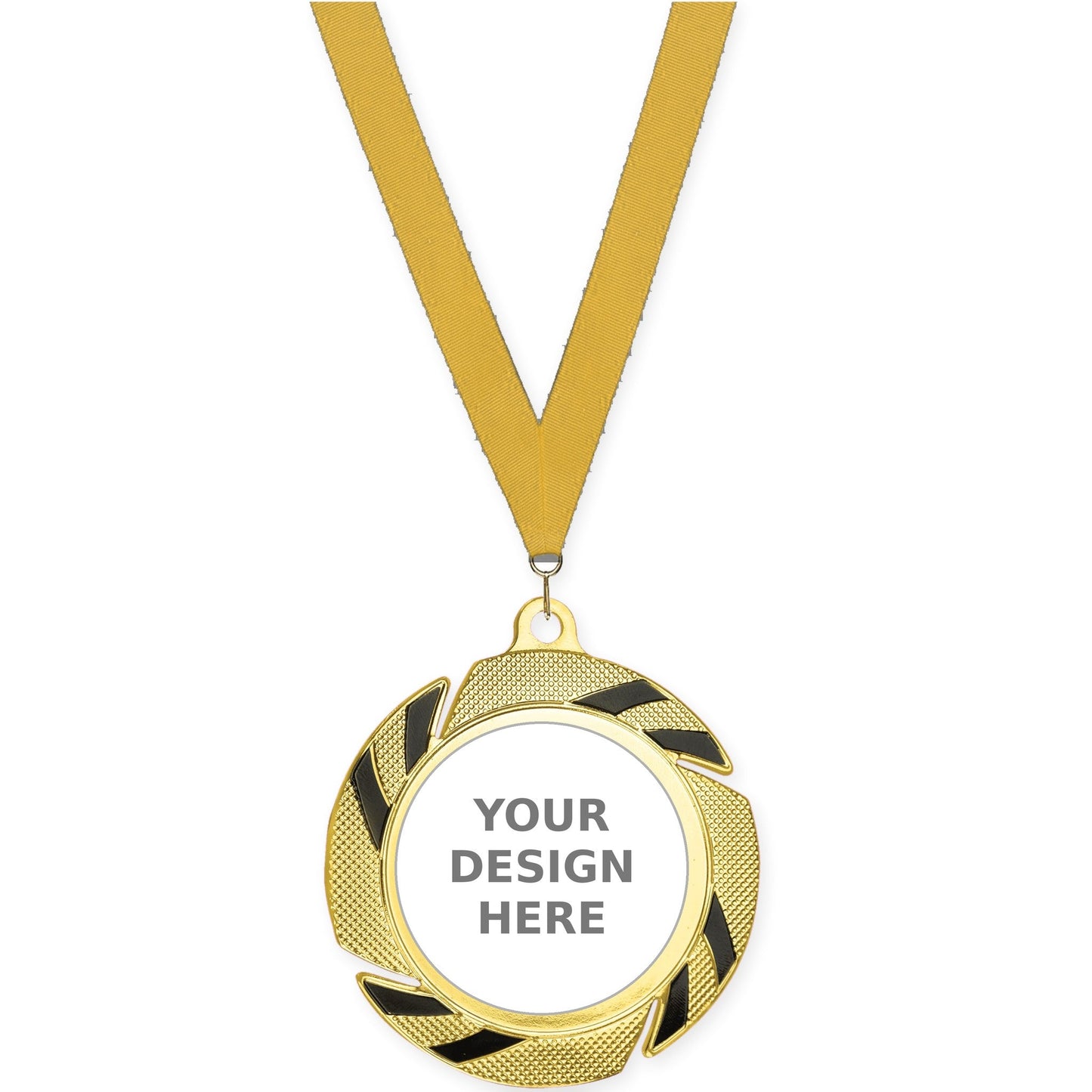 2 3/4 inch Two-Tone Swoosh insert medal in gold/black with Gold neck ribbon