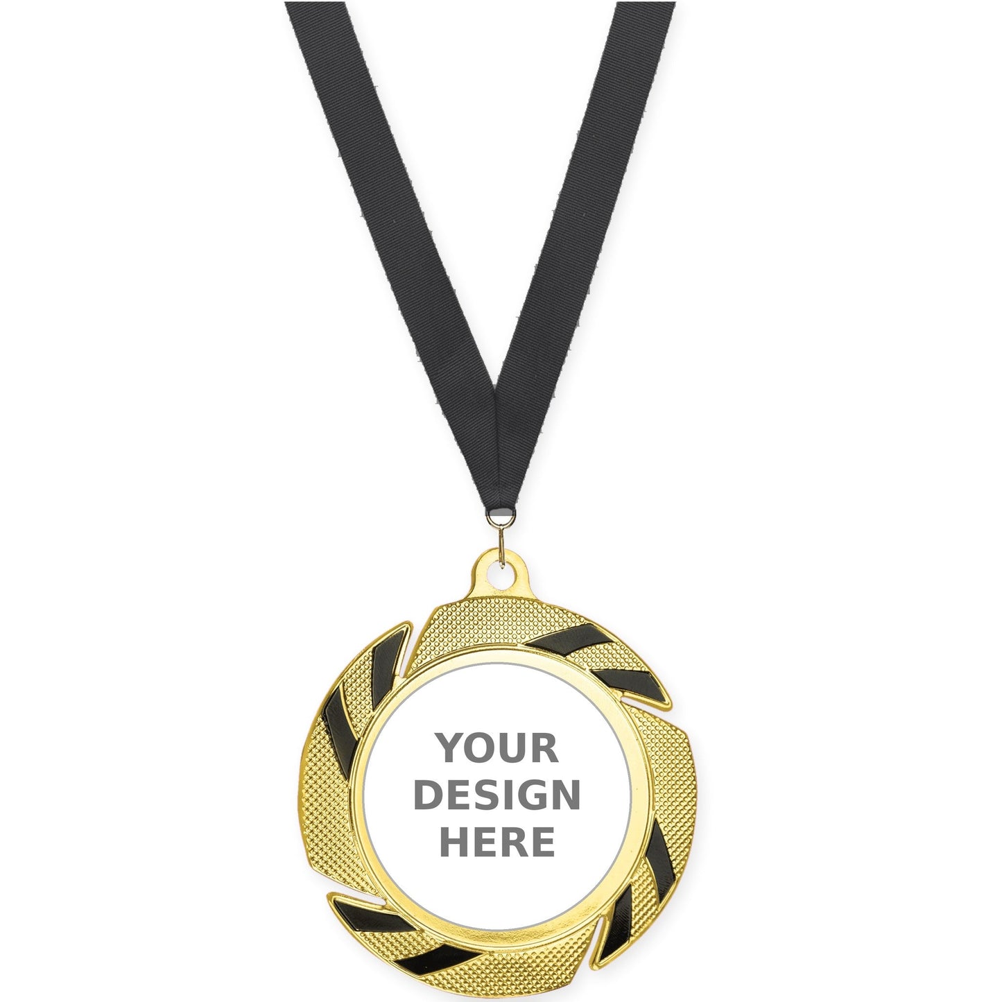 2 3/4 inch Two-Tone Swoosh insert medal in gold/black with Black neck ribbon