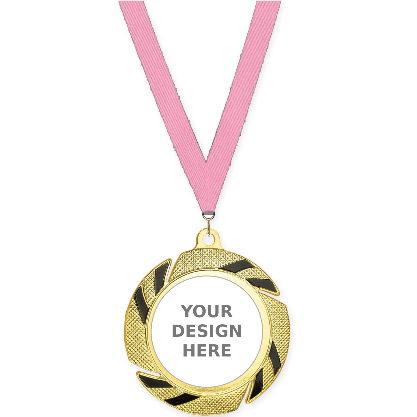 2 3/4 inch Two-Tone Swoosh insert medal in gold/black with Pink neck ribbon