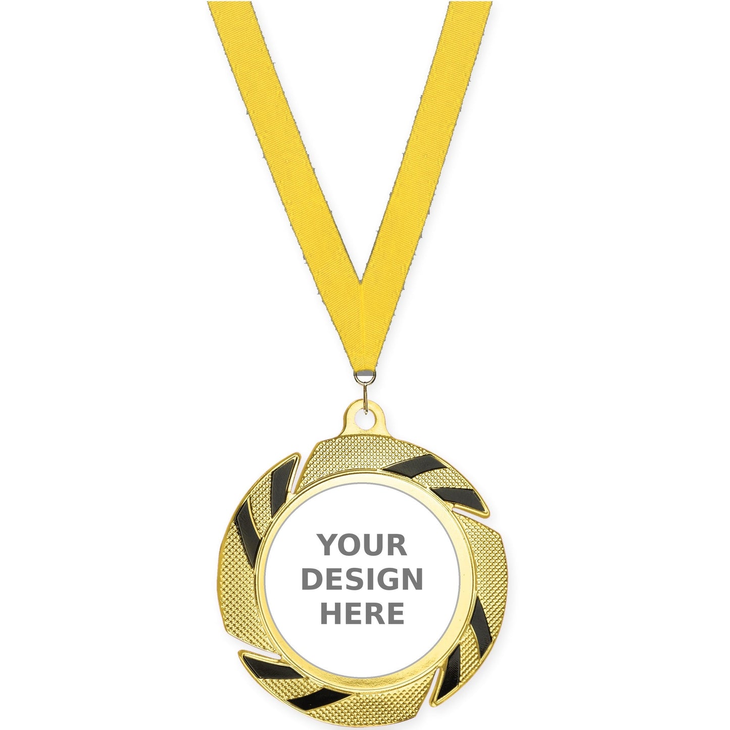 2 3/4 inch Two-Tone Swoosh insert medal in gold/black with Yellow neck ribbon