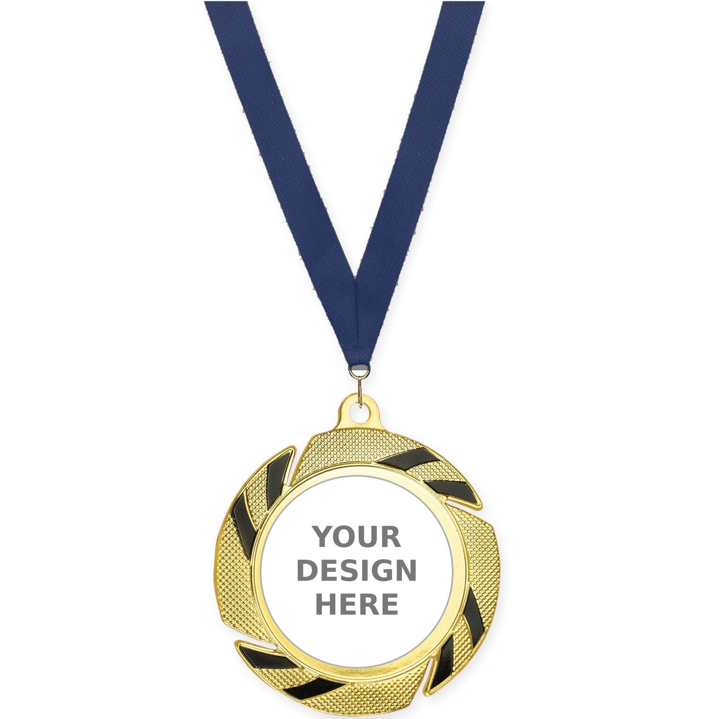 2 3/4 inch Two-Tone Swoosh insert medal in gold/black with Navy neck ribbon