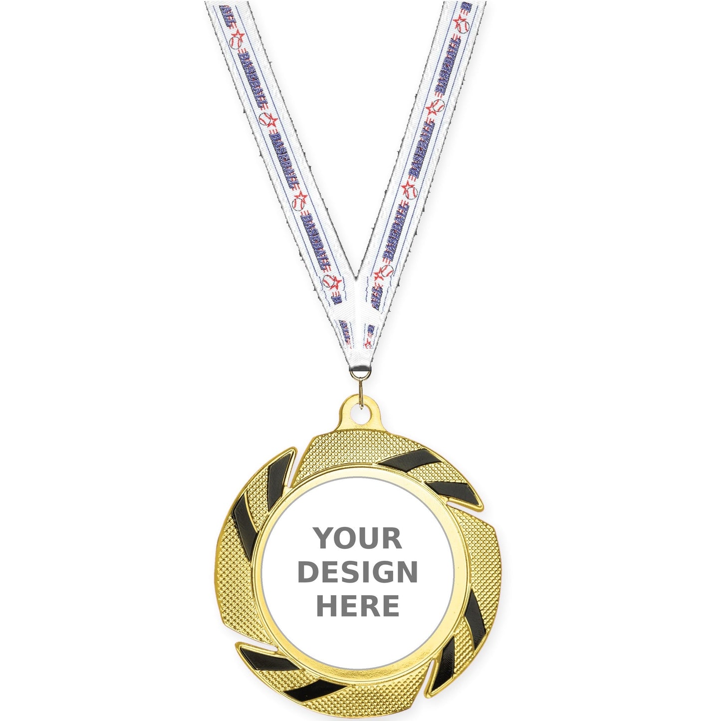2 3/4 inch Two-Tone Swoosh insert medal in gold/black with Baseball neck ribbon