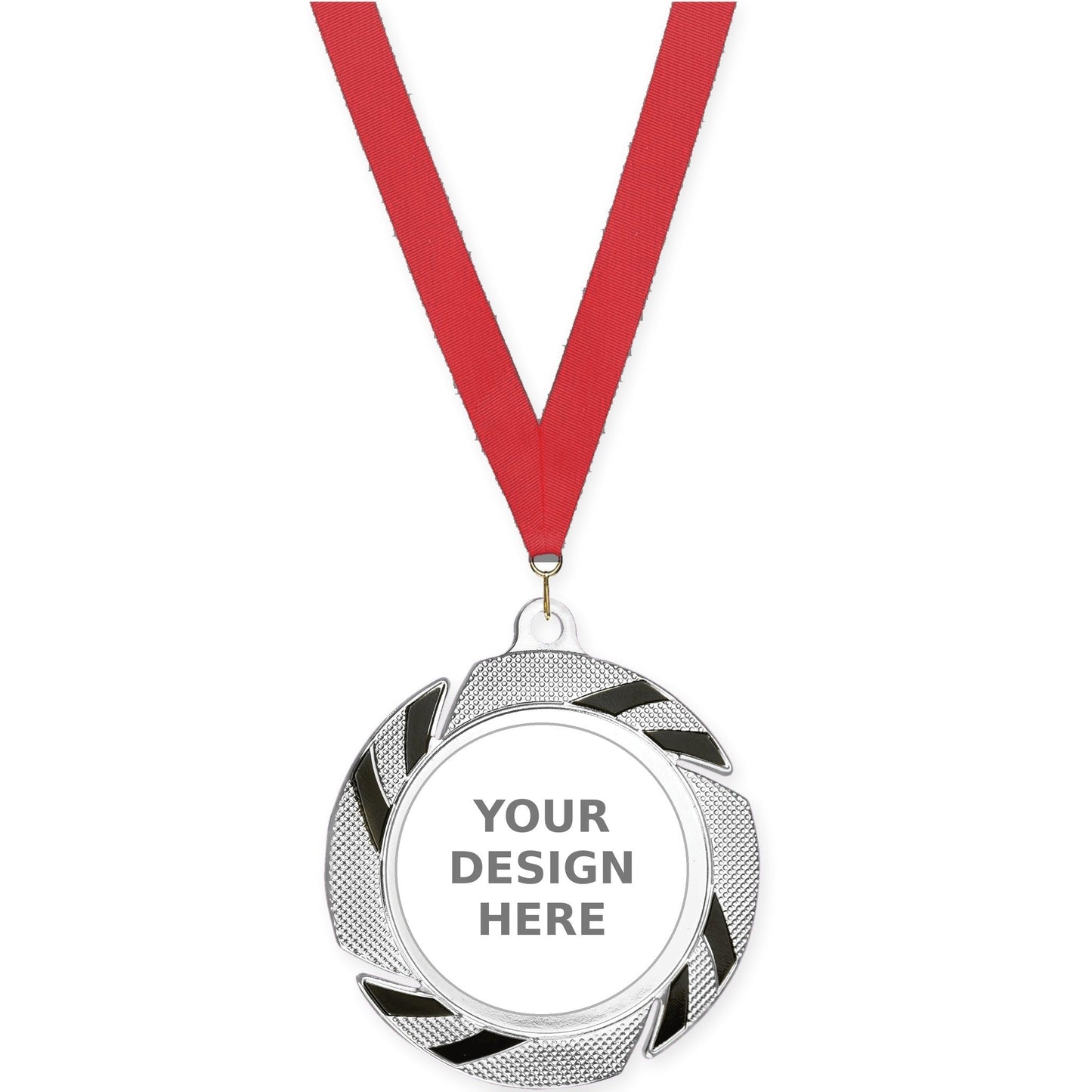 2 3/4 inch Two-Tone Swoosh insert medal in silver/black with Red neck ribbon
