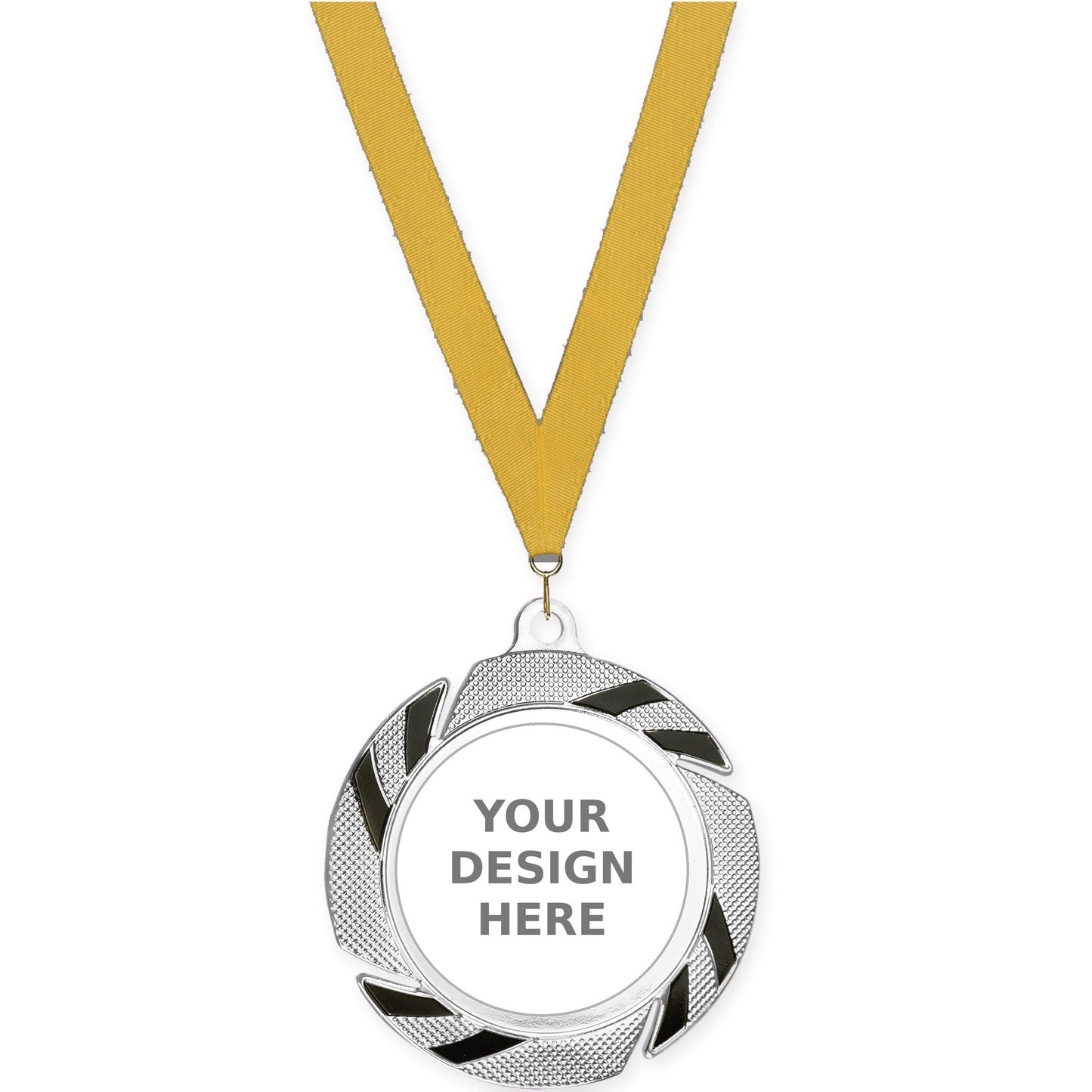 2 3/4 inch Two-Tone Swoosh insert medal in silver/black with Gold neck ribbon