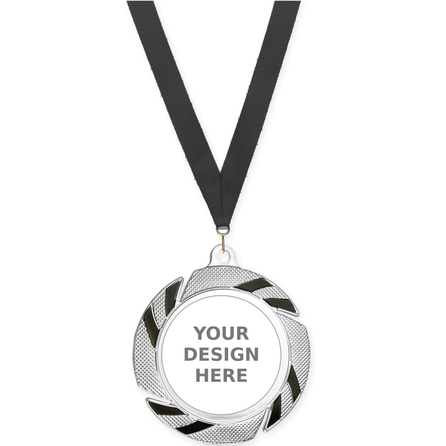 2 3/4 inch Two-Tone Swoosh insert medal in silver/black with Black neck ribbon