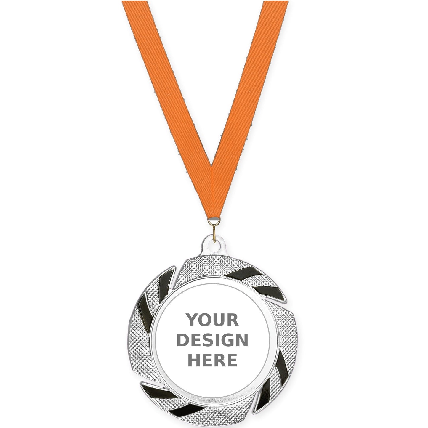 2 3/4 inch Two-Tone Swoosh insert medal in silver/black with Orange neck ribbon