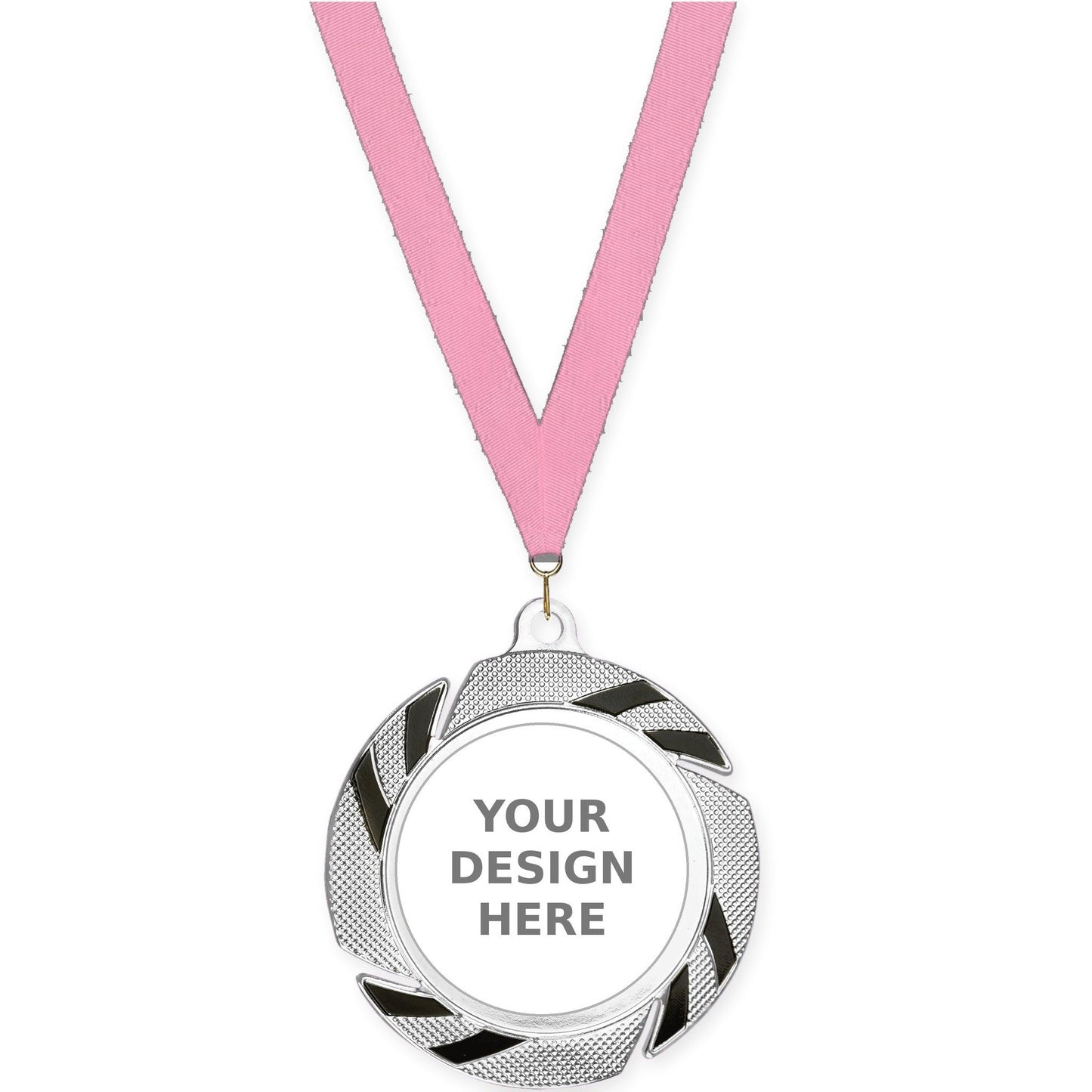 2 3/4 inch Two-Tone Swoosh insert medal in silver/black with Pink neck ribbon