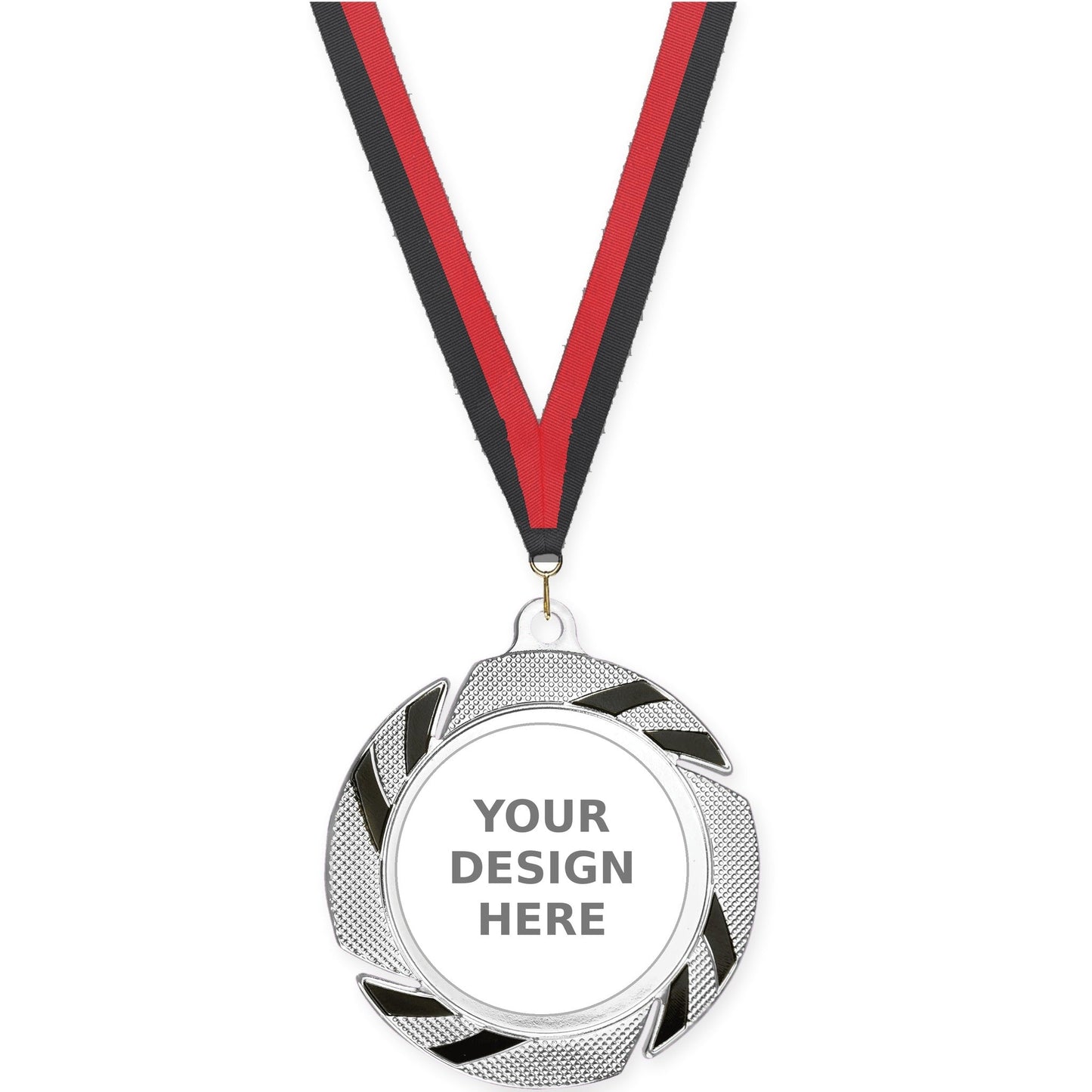 2 3/4 inch Two-Tone Swoosh insert medal in silver/black with Black Red neck ribbon
