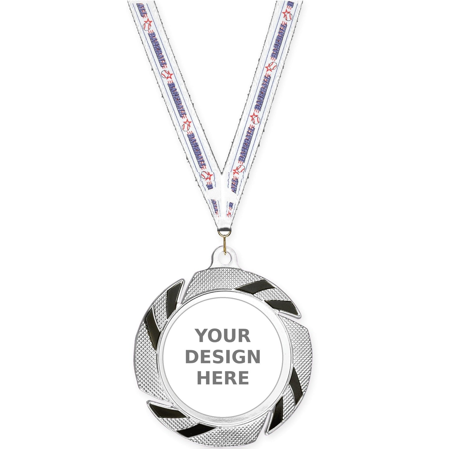2 3/4 inch Two-Tone Swoosh insert medal in silver/black with Baseball neck ribbon