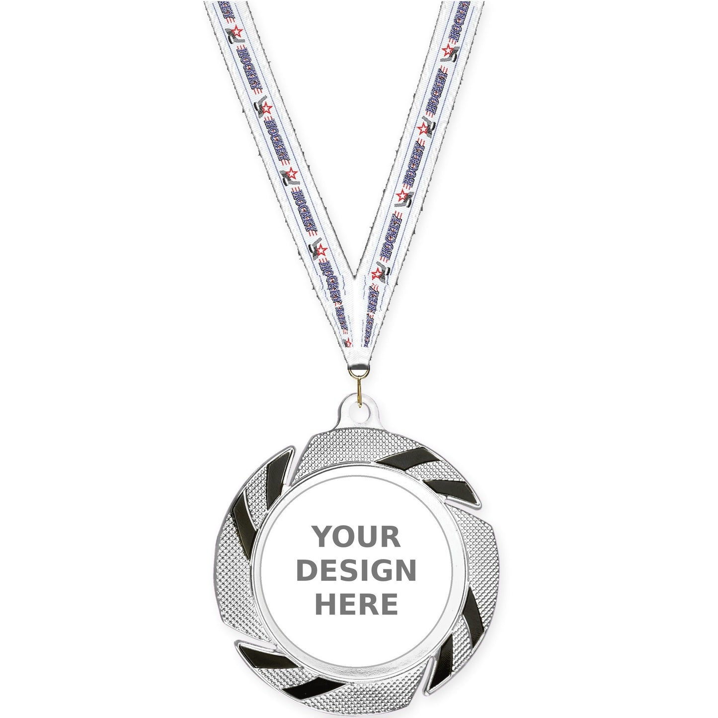 2 3/4 inch Two-Tone Swoosh insert medal in silver/black with Hockey neck ribbon