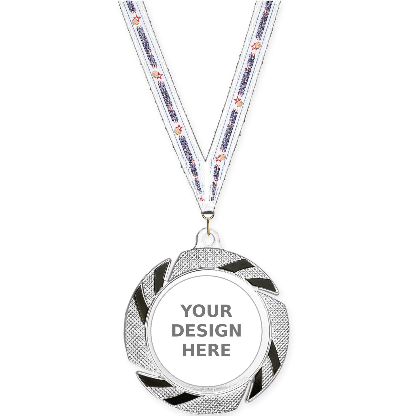 2 3/4 inch Two-Tone Swoosh insert medal in silver/black with Martial Arts neck ribbon