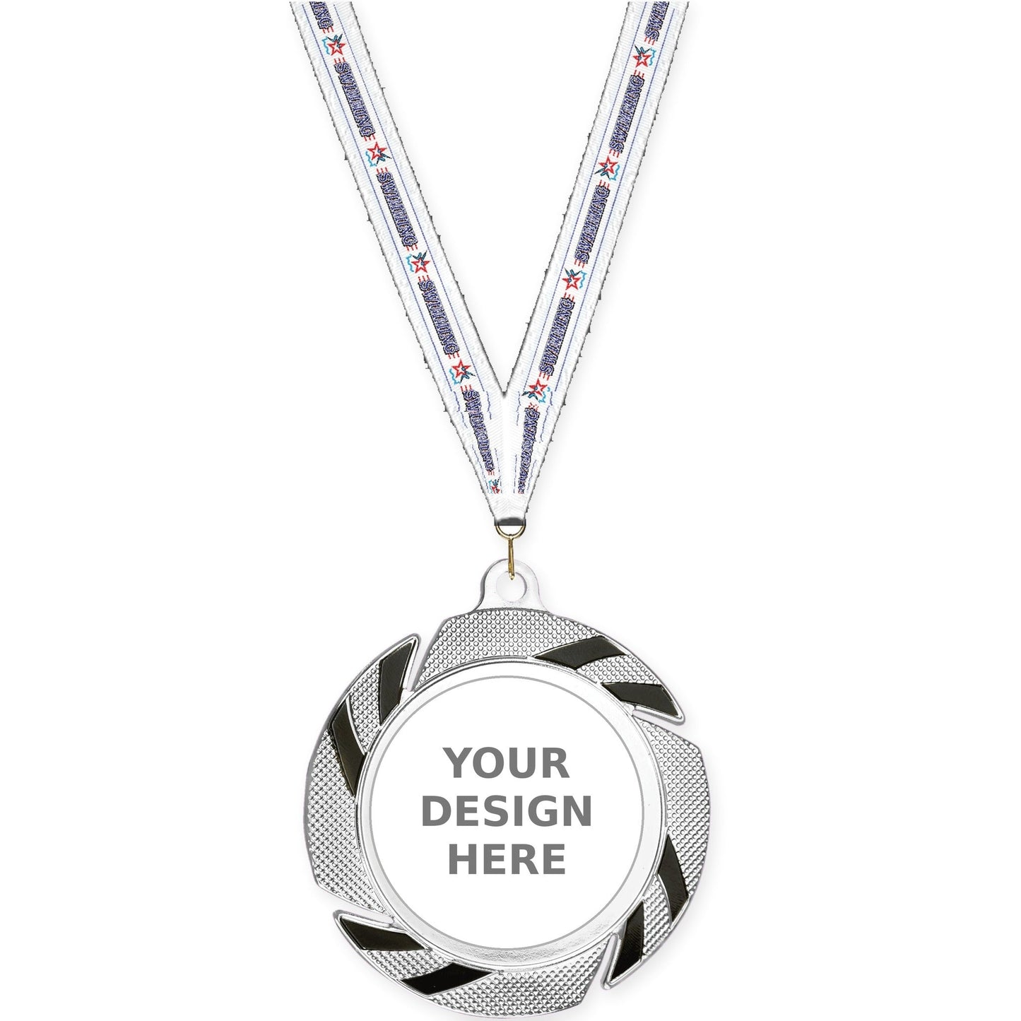 2 3/4 inch Two-Tone Swoosh insert medal in silver/black with Swimming neck ribbon